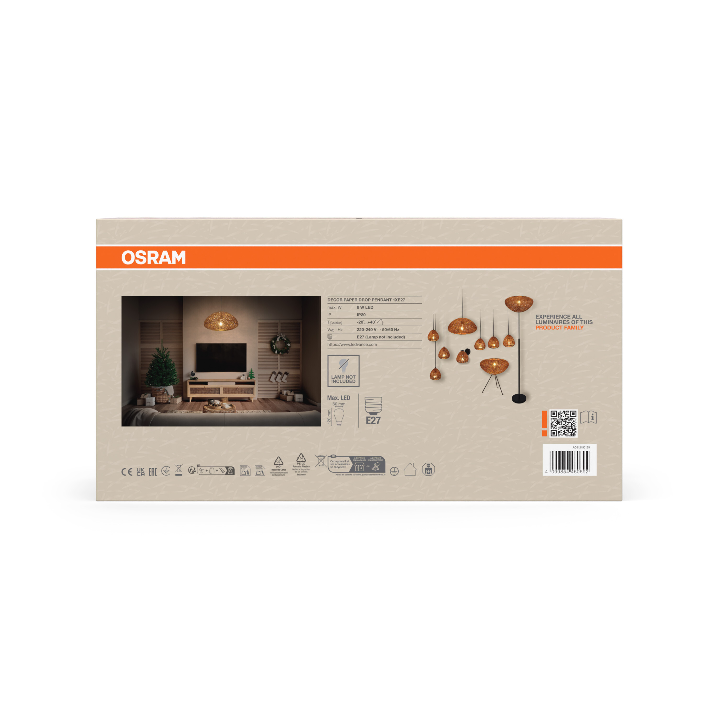 Osram Decor Pendelleuchte Pendant, 1xE27, schwarz