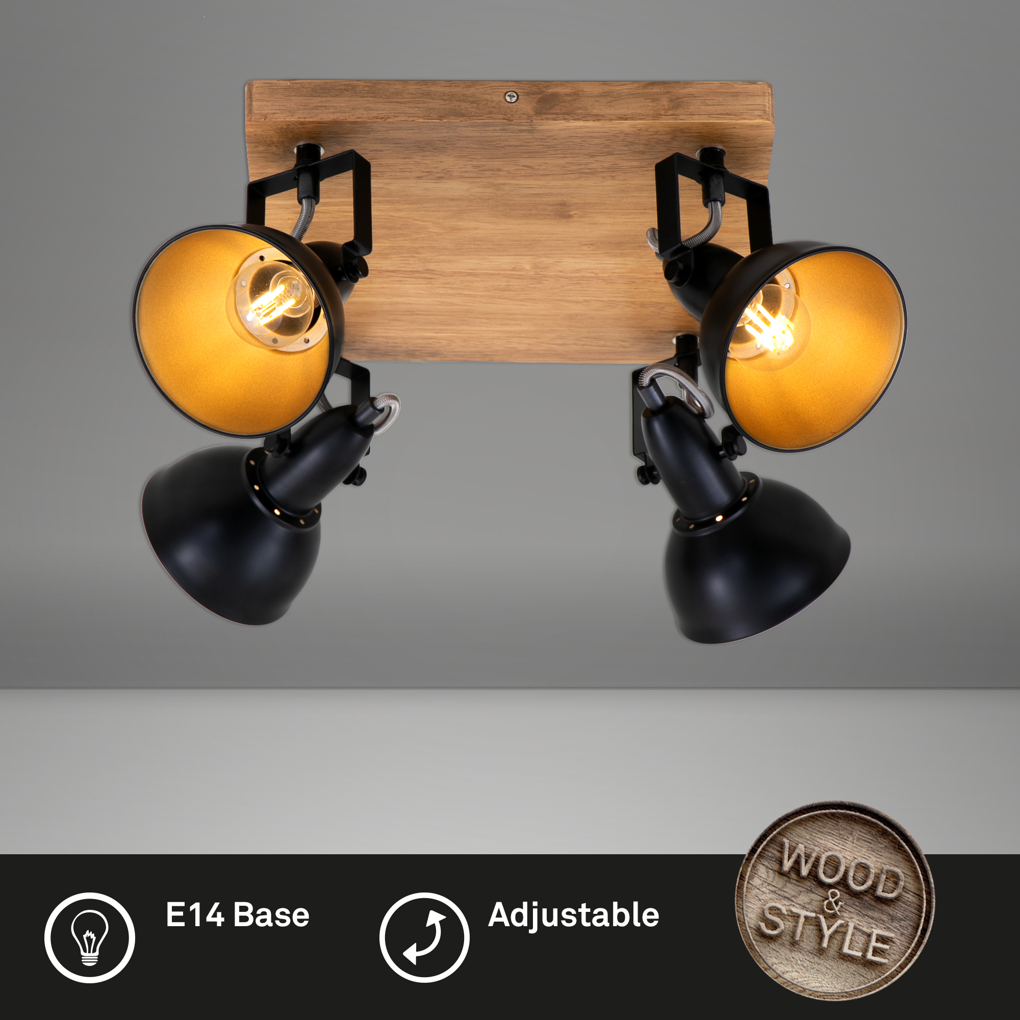 122826-7 BRILONER SPOT 4XE14 HOLZ/SW-GOLD