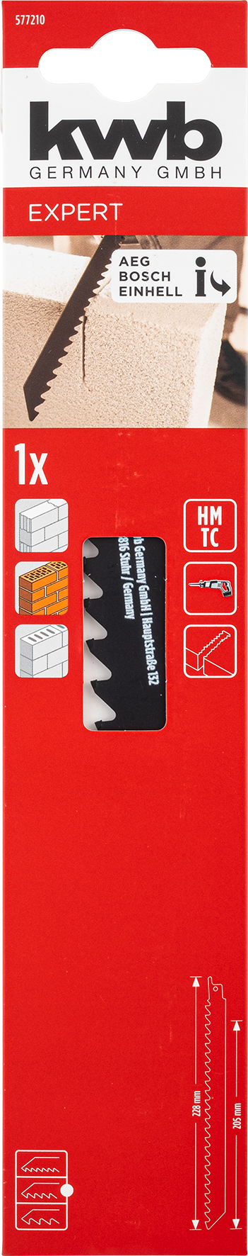 kwb HM-Säbelsägeblatt für Gasbeton, grob, 228 mm kwb HM-Säbelsägeblatt für Gasbeton, grob, 228 mm