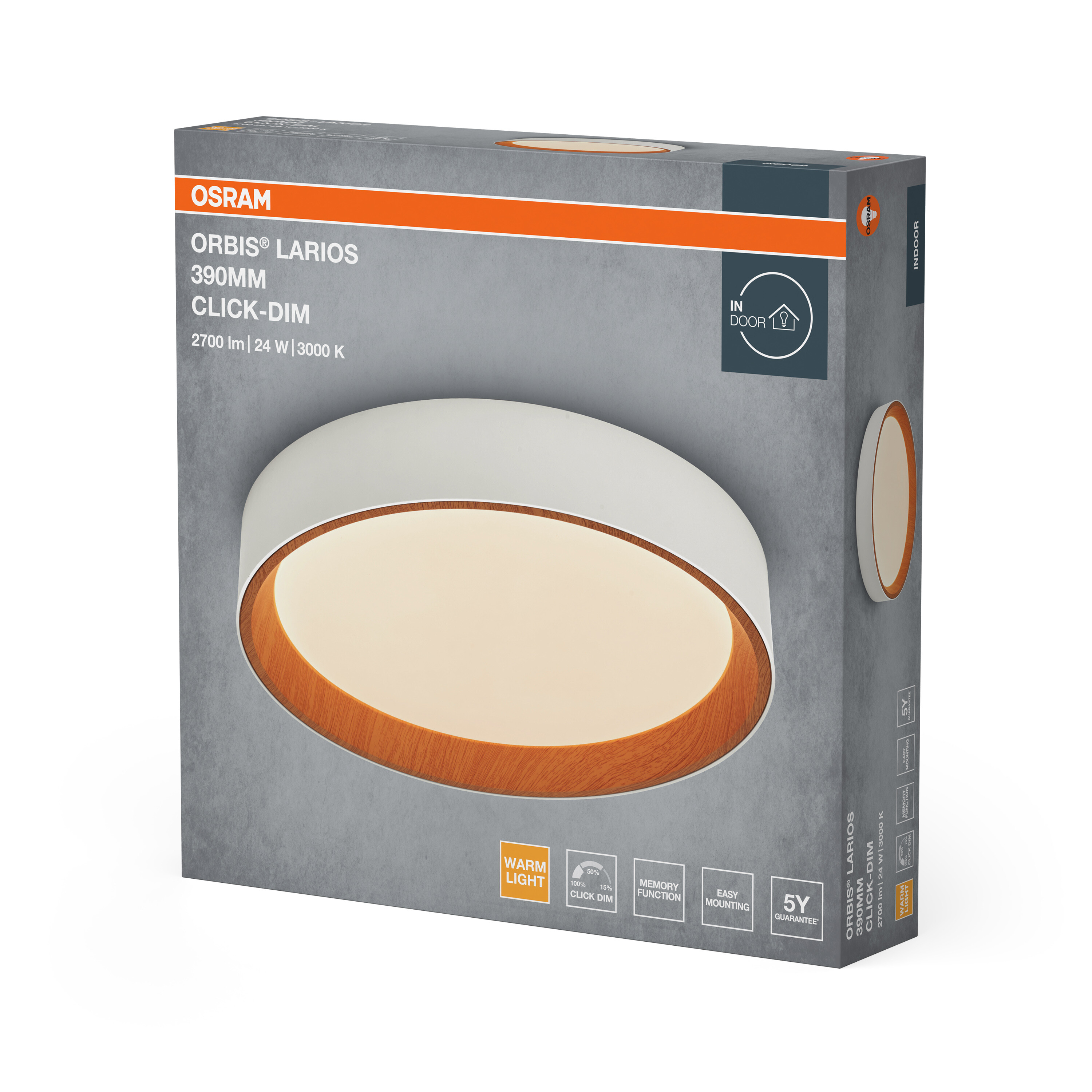 Osram Led Deckenleuchte "Orbis Larios", 390 mm, 24W, 830, Holzdekor/weiß