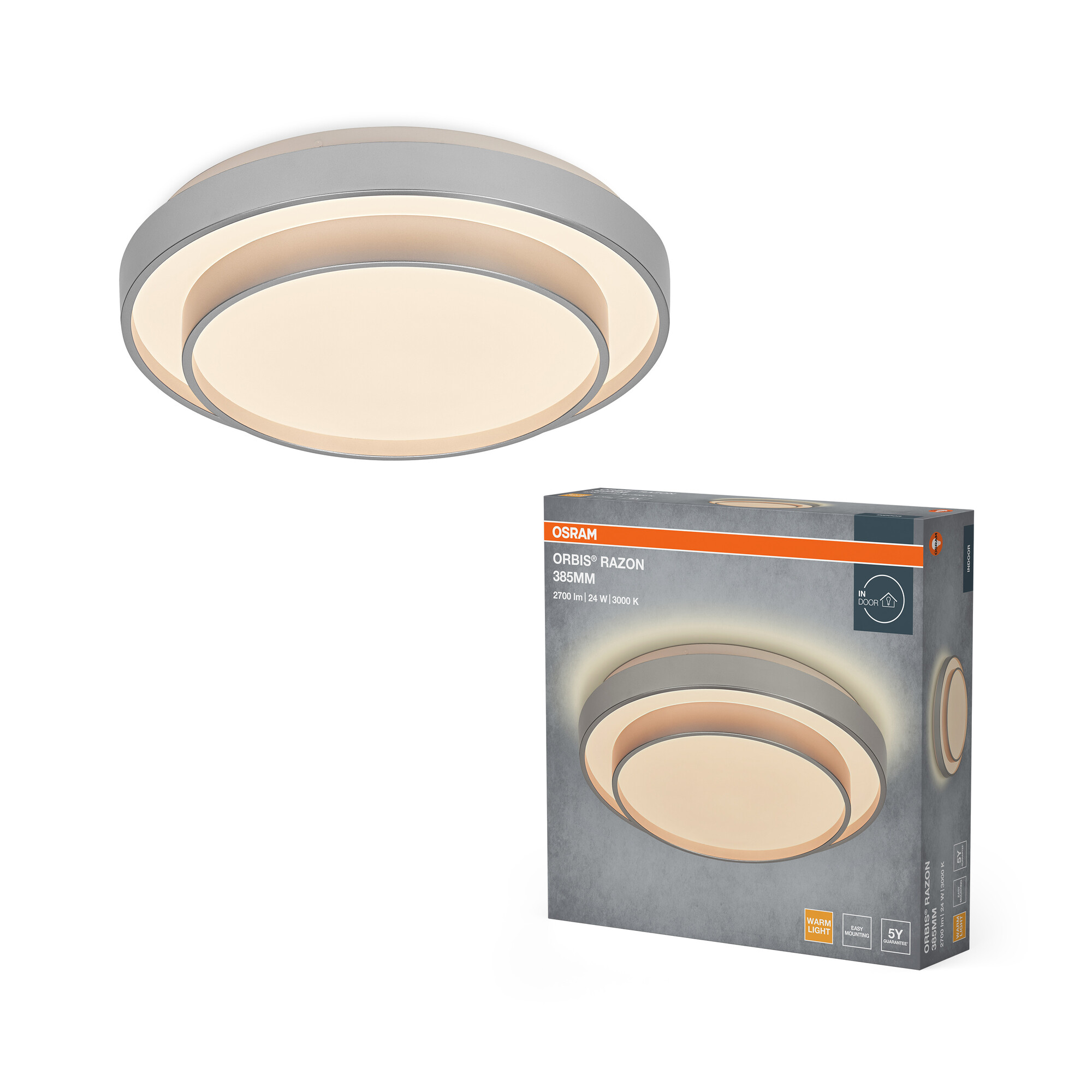 Osram Led Deckenleuchte "Orbis Razon", 385 mm, 24W, 830, silber