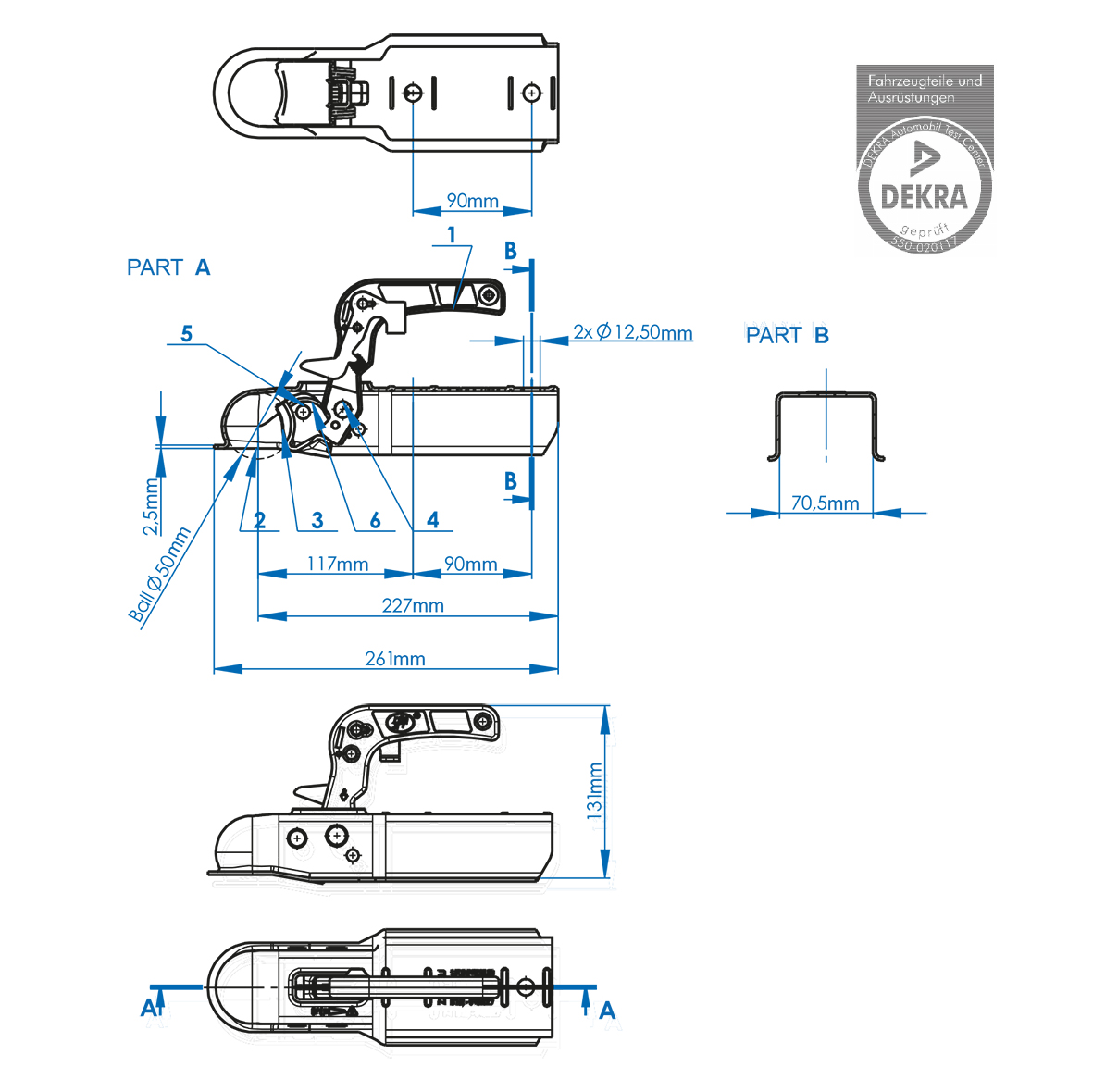 PROPLUS KUGELKUPPLUNG ECKIG 70MM