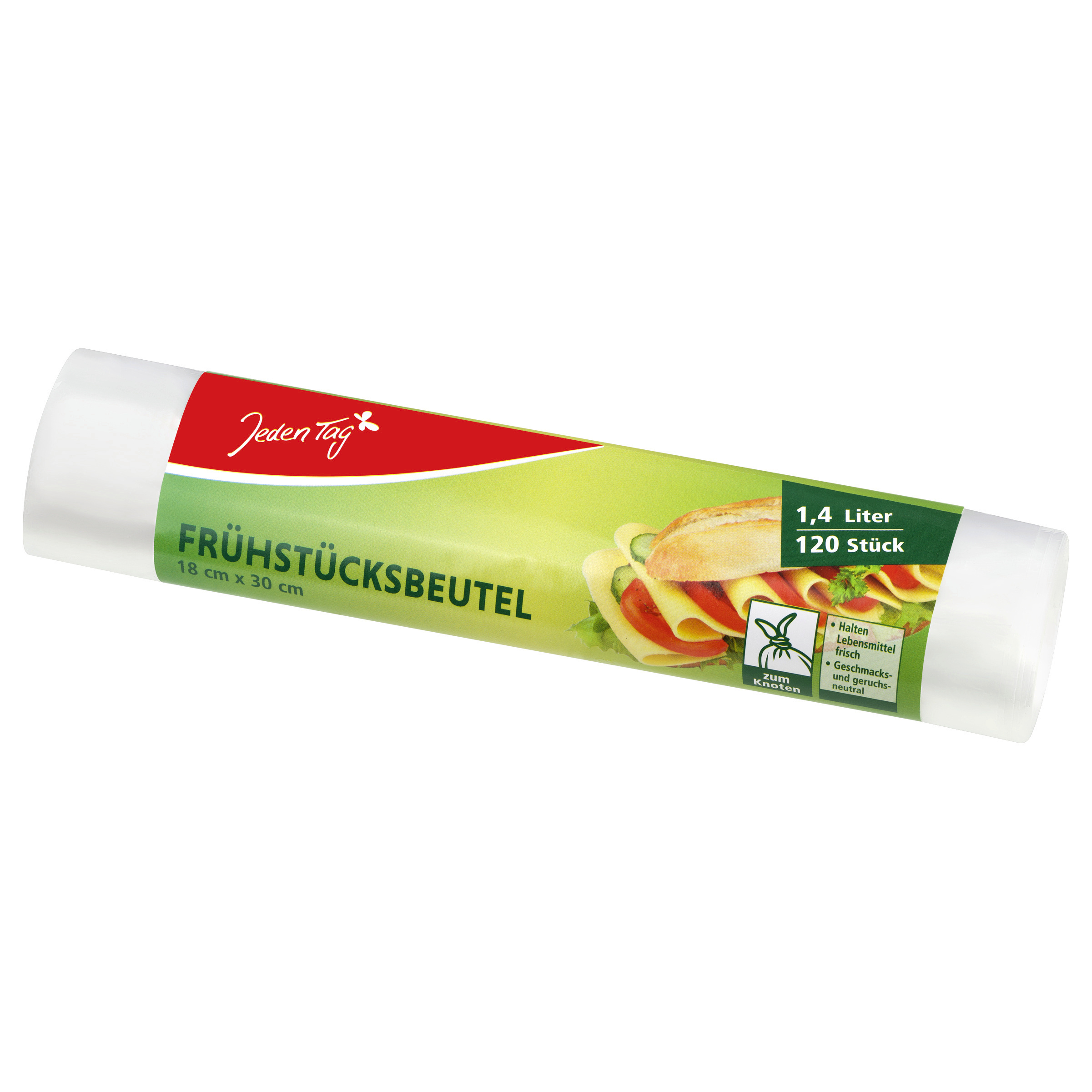 Jeden Tag Frühstücksbeutel zum Knoten, 120 Stück, 1,4 l