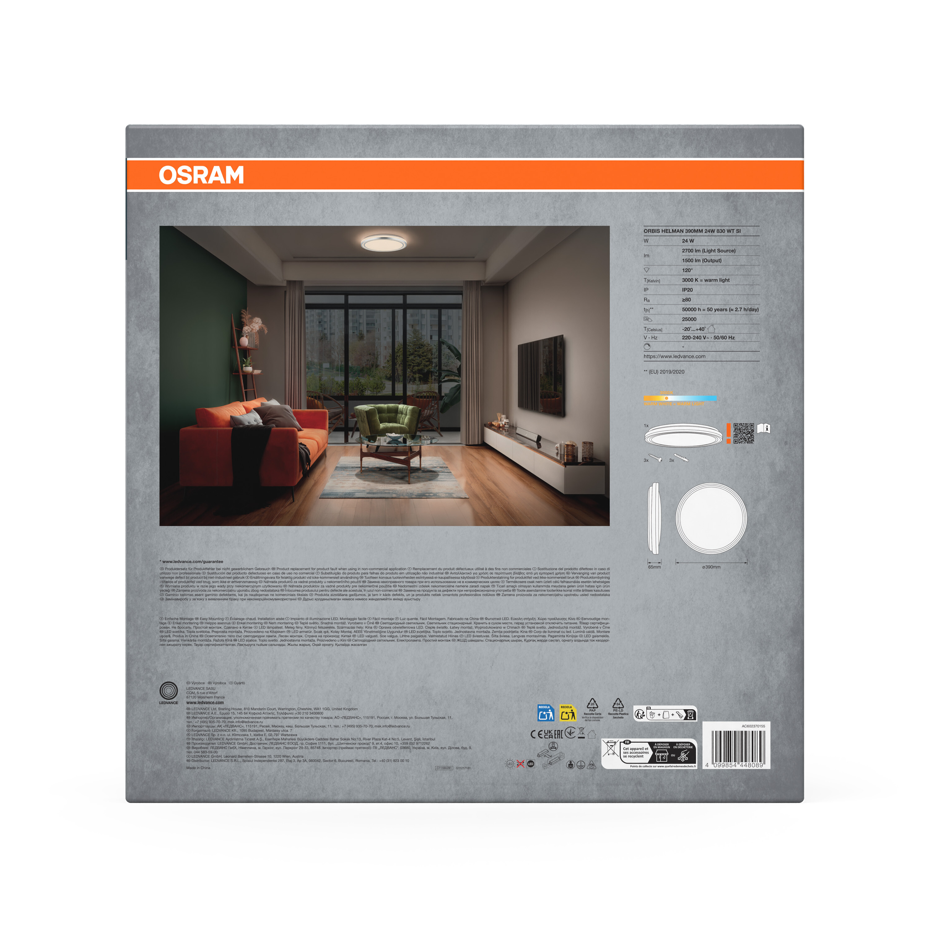 Osram Orbis Helman Deckenleuchte, 390 mm, weiß/silber