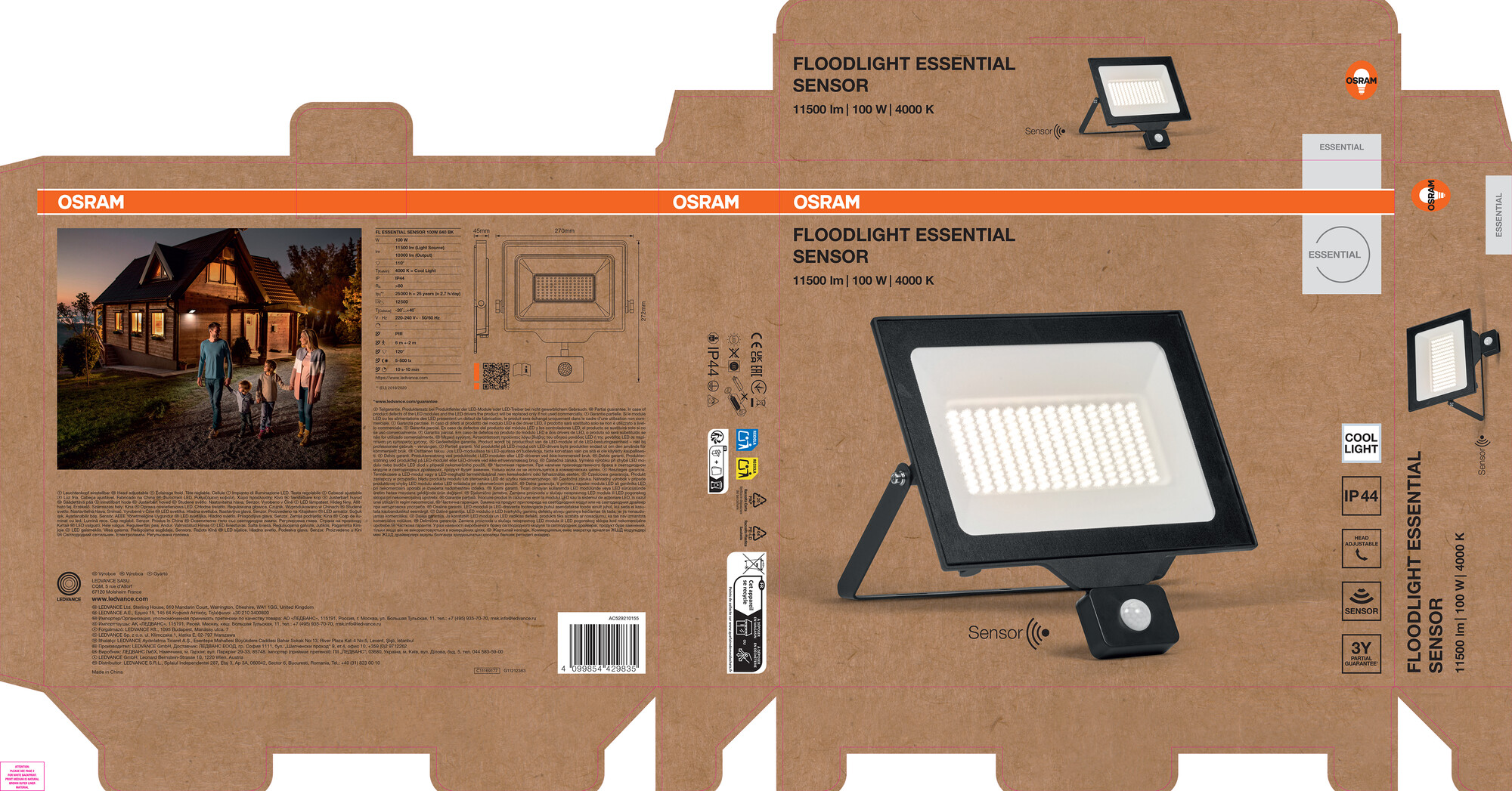 Osram Flutlicht Essential, Sensor, 100W, schwarz