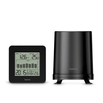 Hama Wetterstation "Mykonos" mit Regenmesser/Außensensor, Funk, Wecker, Schwarz Hama Wetterstation "Mykonos" mit Regenmesser/Außensensor, Funk, Wecker, Schwarz