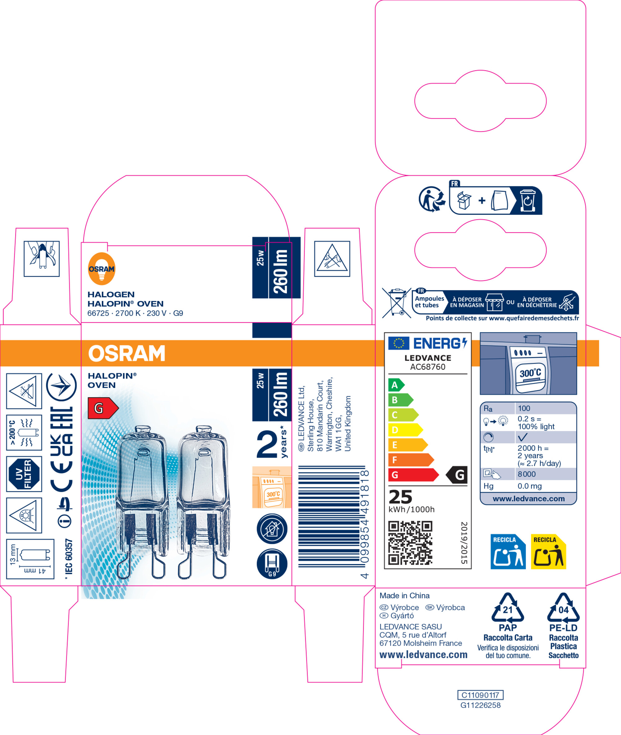 Osram Halopin Backofen G9, 25W, Warmweiß