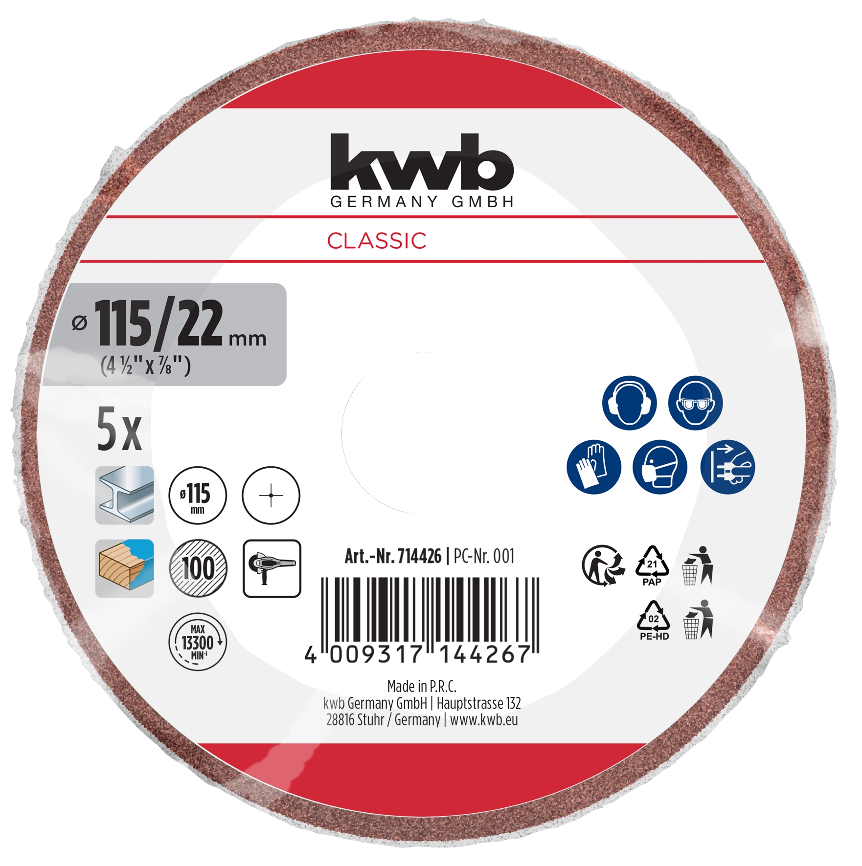 Kwb Fiberschleifscheibe Korund, 115 mm, K100 Kwb Fiberschleifscheibe Korund, 115 mm, K100
