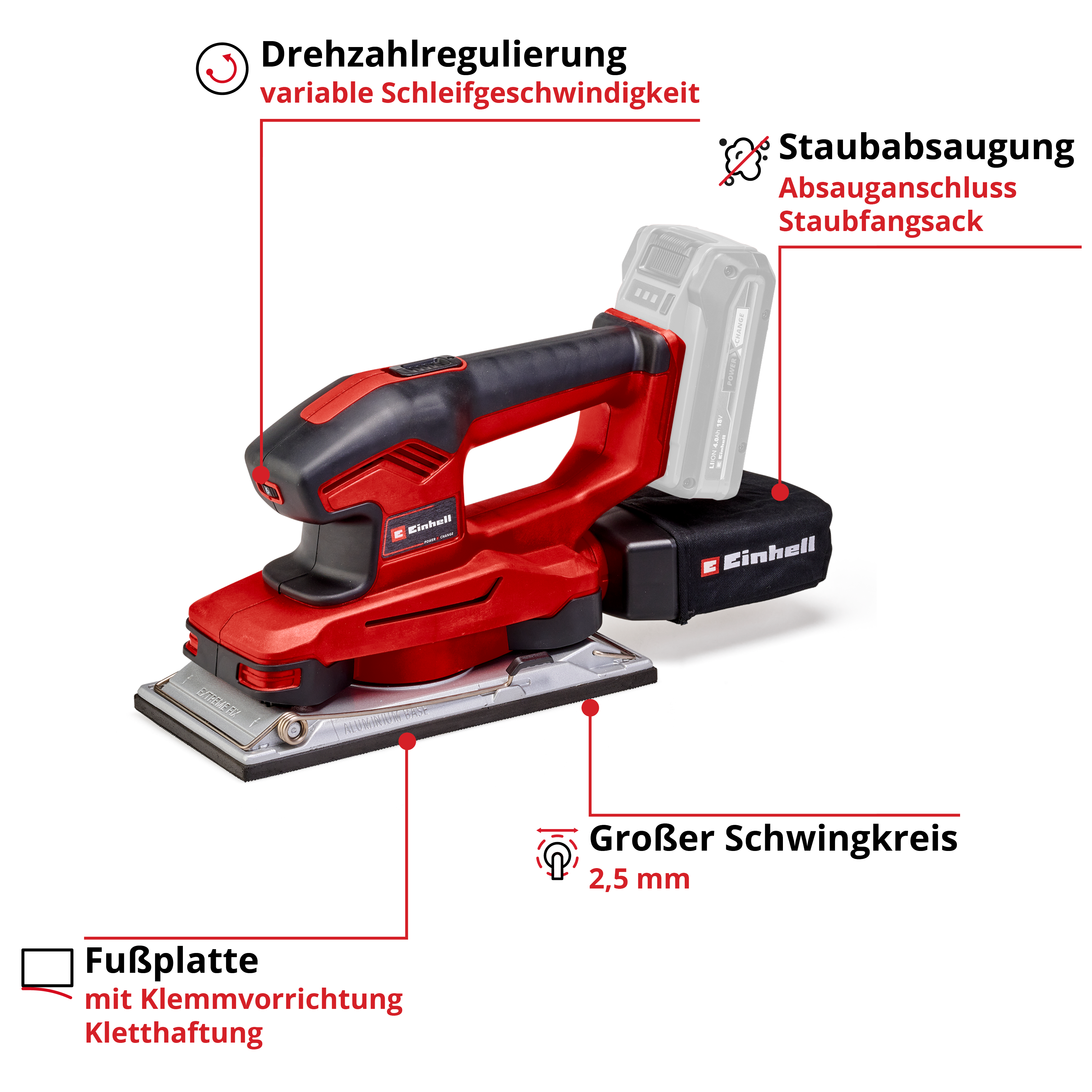 Einhell Akku-Schwingschleifer TE-OS 18/230 Li Solo