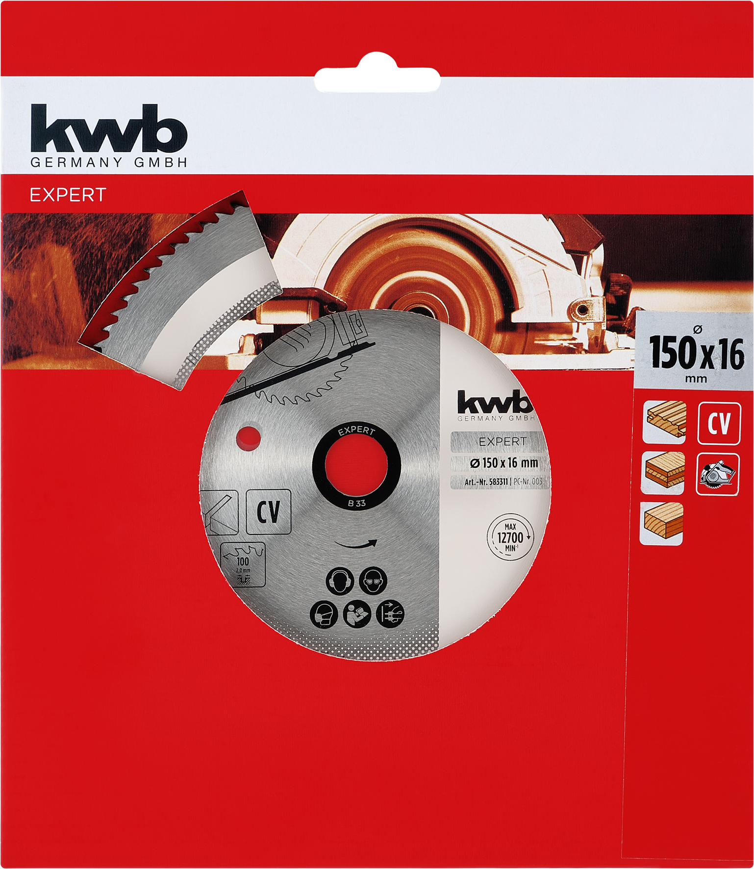 Kwb Kreissägeblatt CV, Ø 150 x 16 mm, Z100