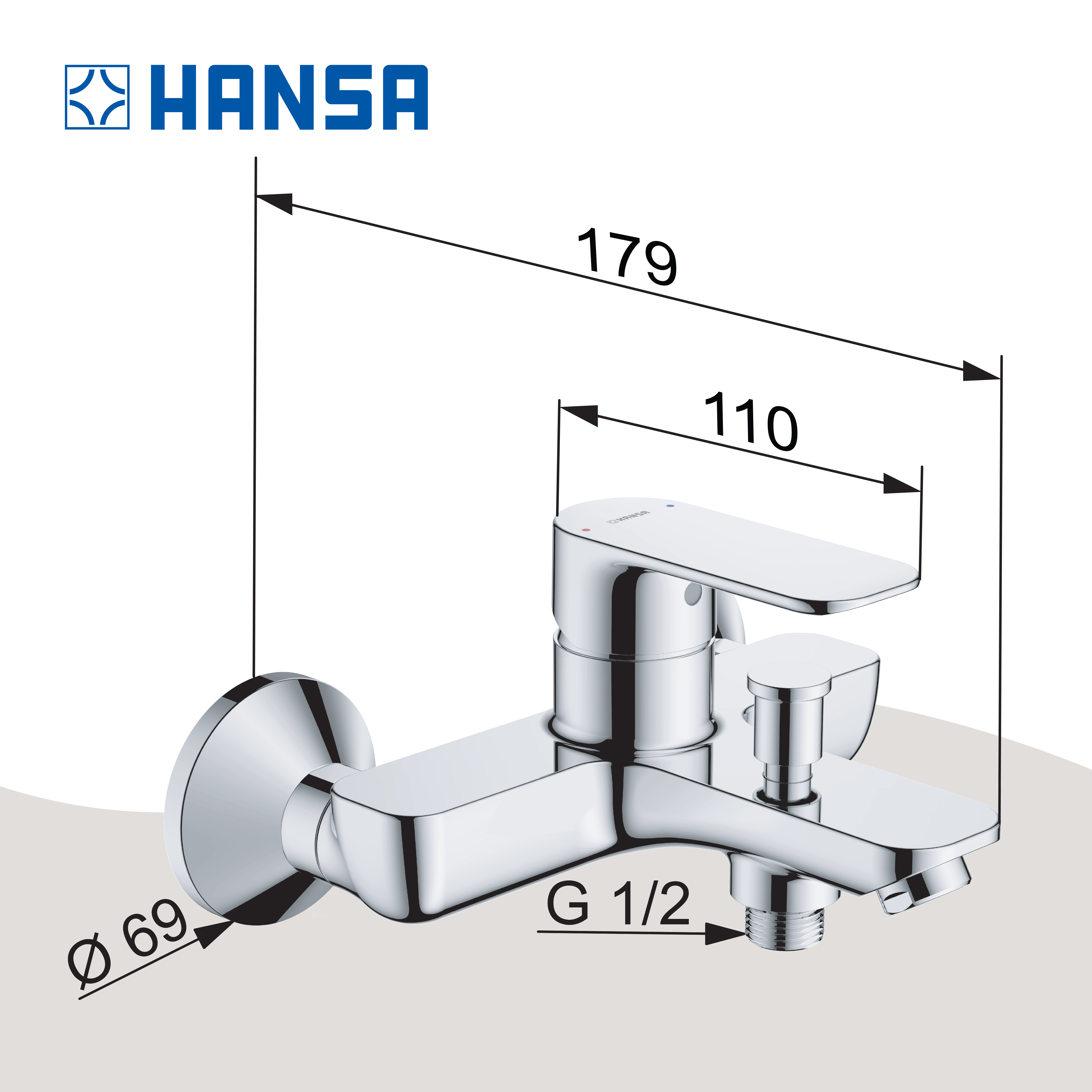 Hansa PICO Badewannenarmatur für die Wandmontage , Ausladung 165 mm, DN15, Chrom