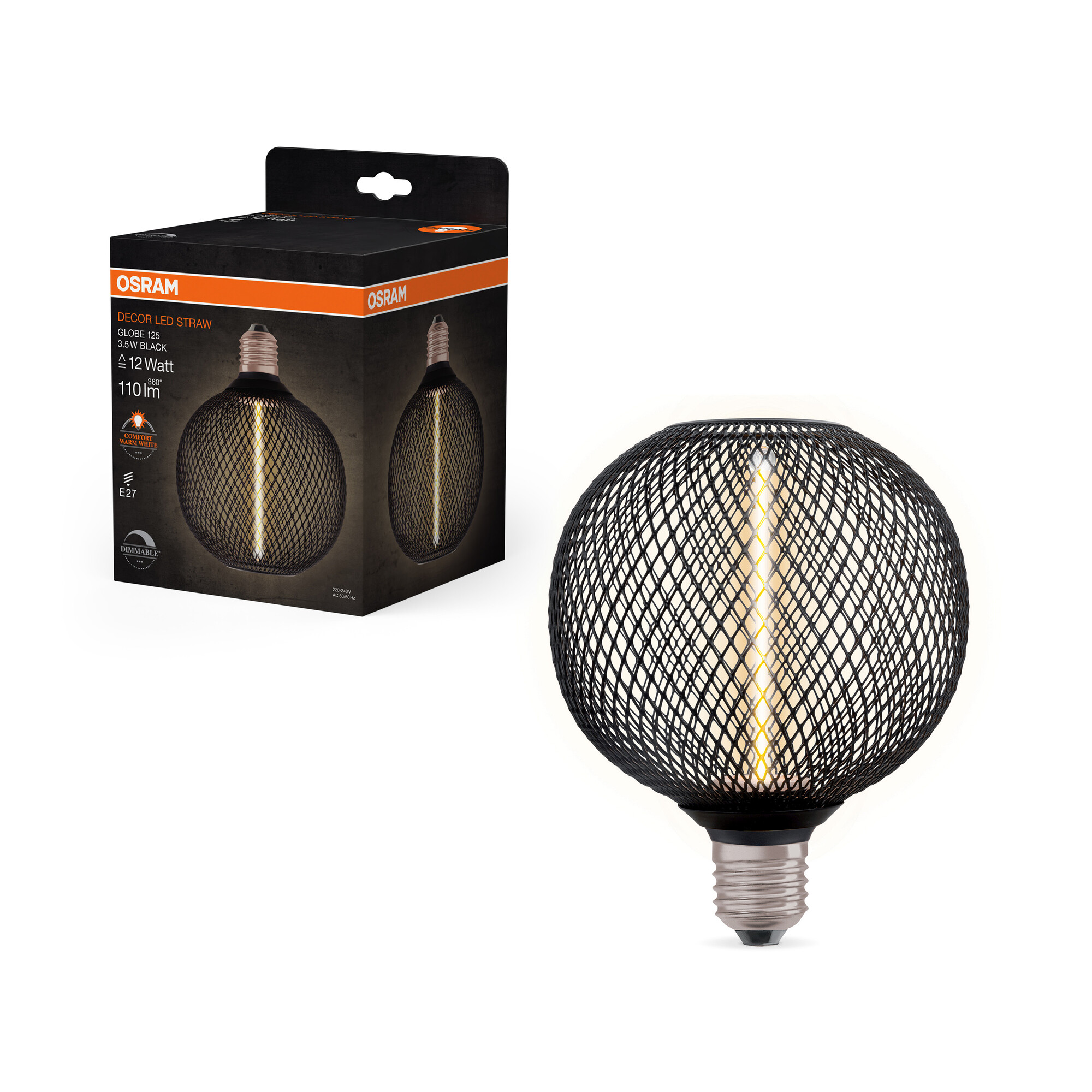 Osram LED Leuchte Globe, schwarz, warmweiß, E27