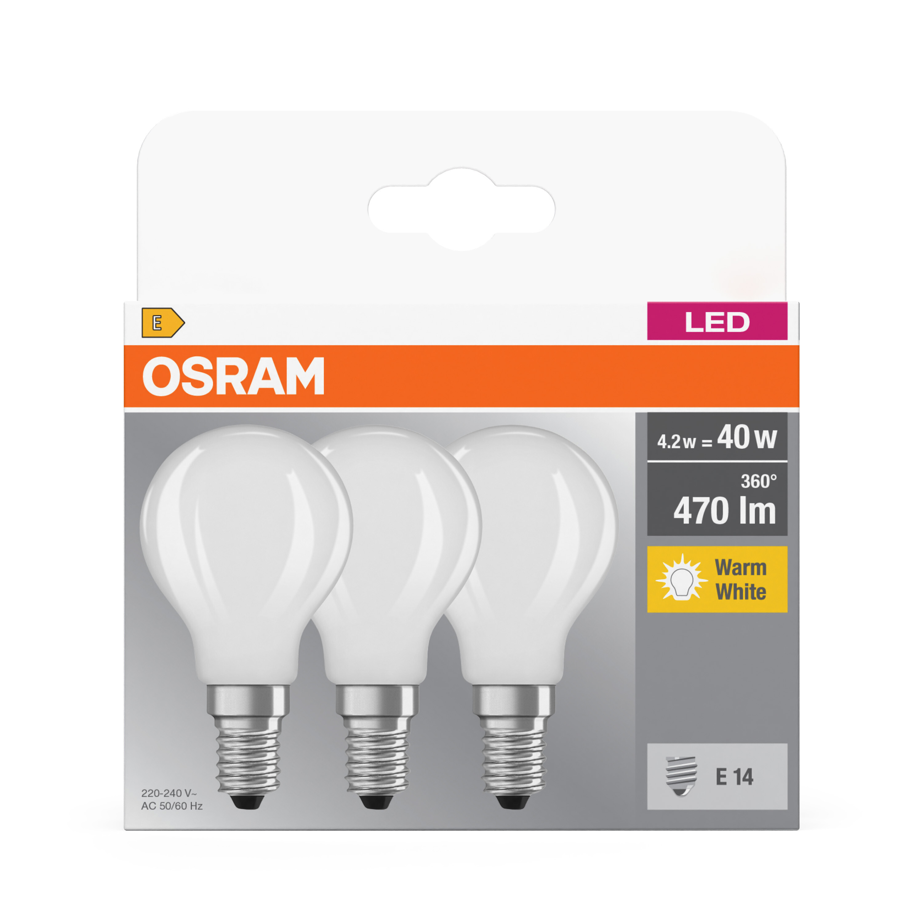 Osram LED Base Lampe matt, warmweiß, E14, 3er Pack