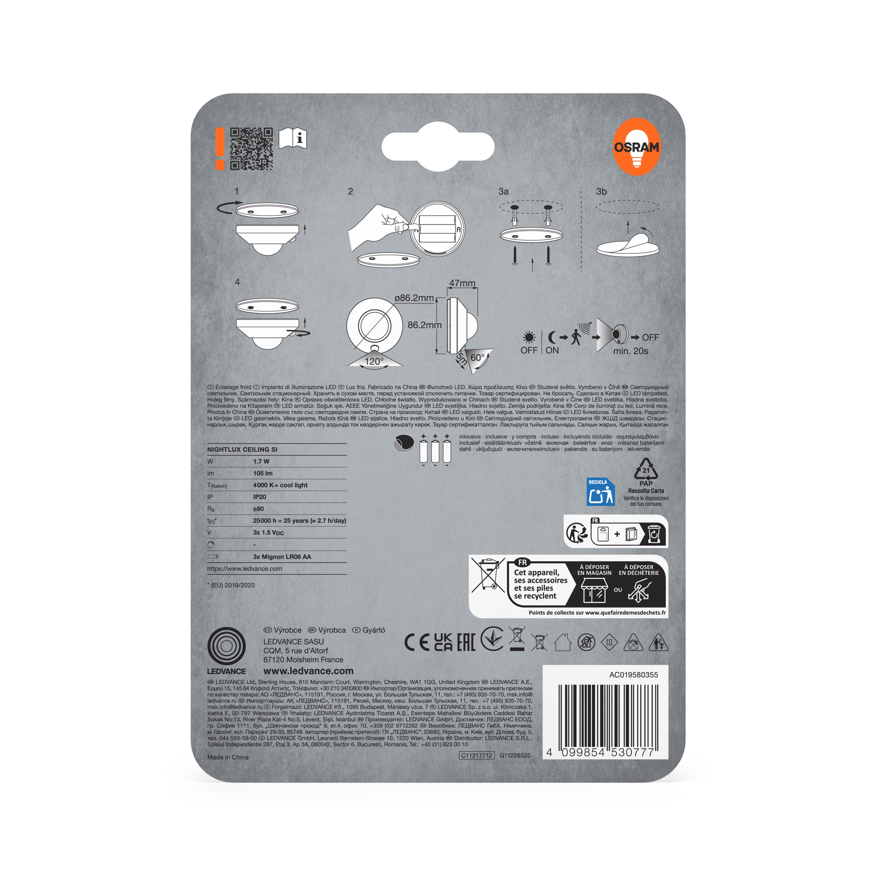 Osram LED Deckenleuchte Nightlux, silber