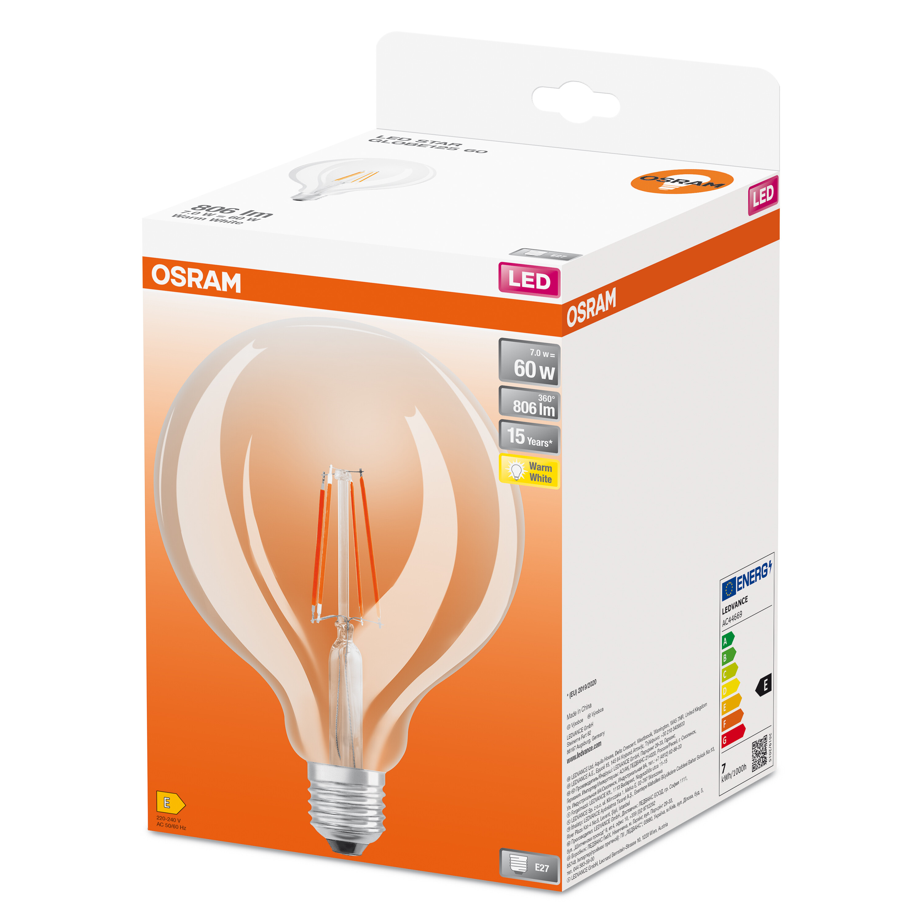 Osram LED Lampe Ballform, E27, warmweiß, klares Glas