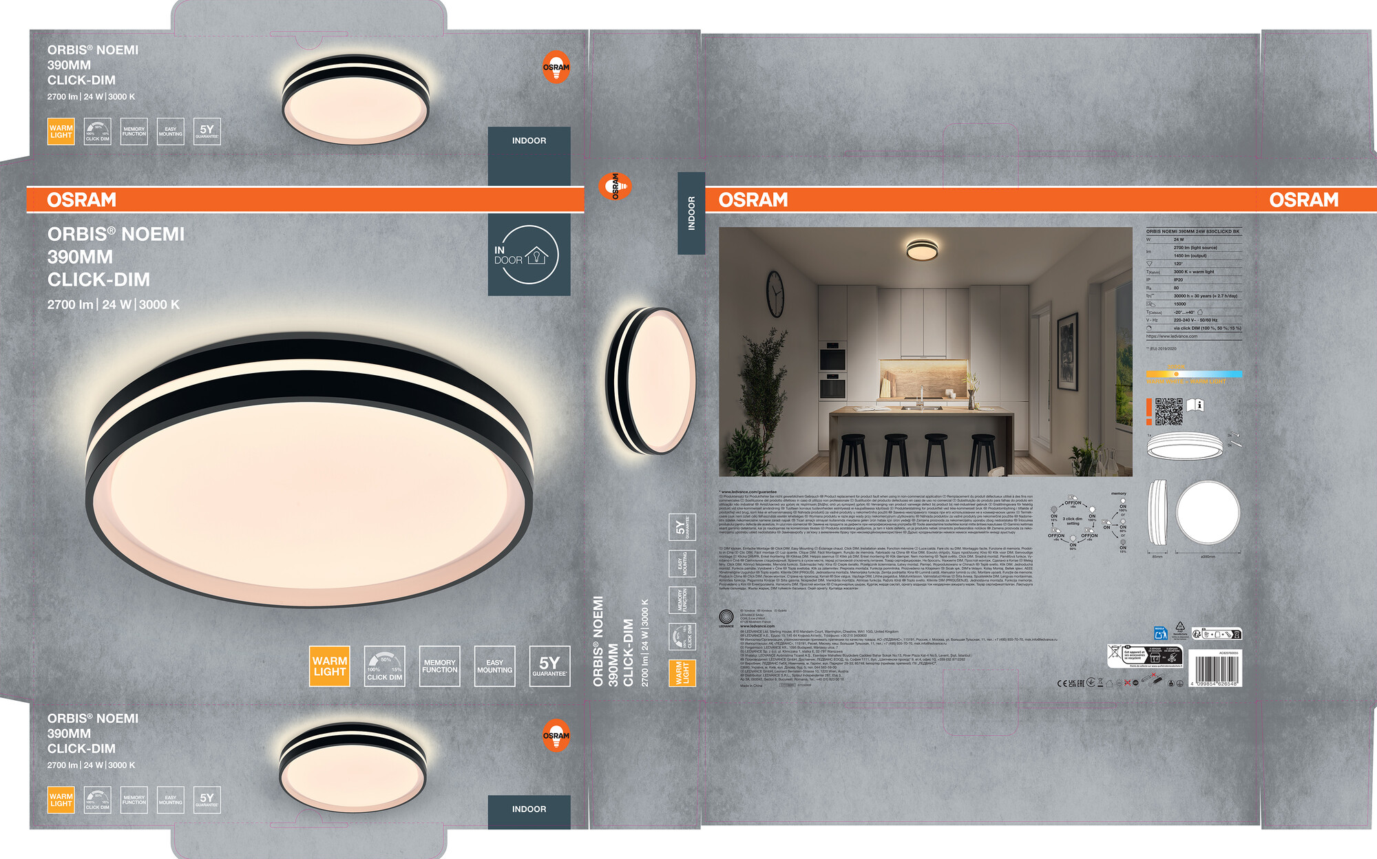 Osram Led Deckenleuchte "Orbis Noemi", 390 mm, 24W, 830, schwarz