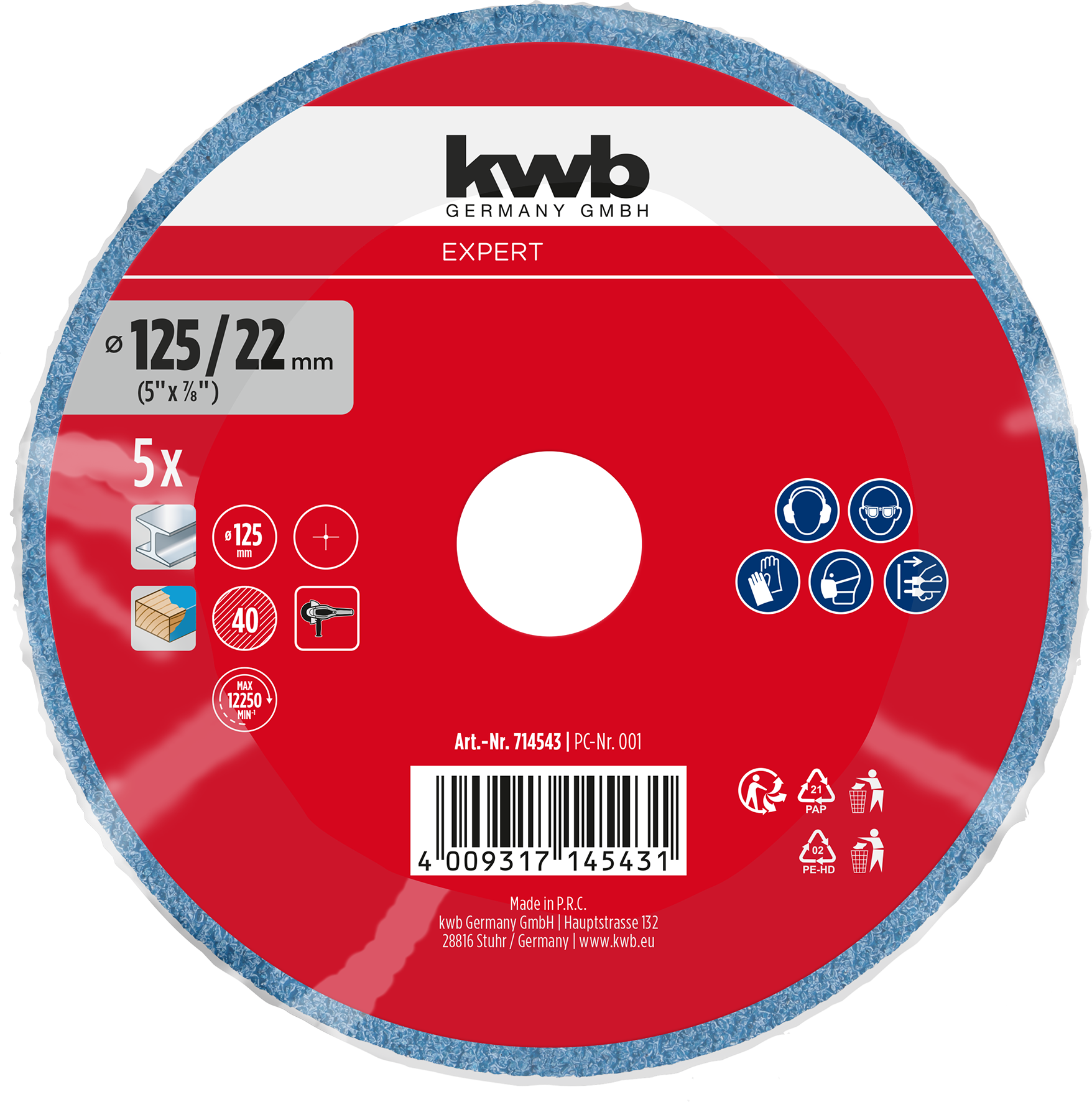 Kwb 5 Fiberscheibe, 125 mm, K40 Kwb 5 Fiberscheibe, 125 mm, K40