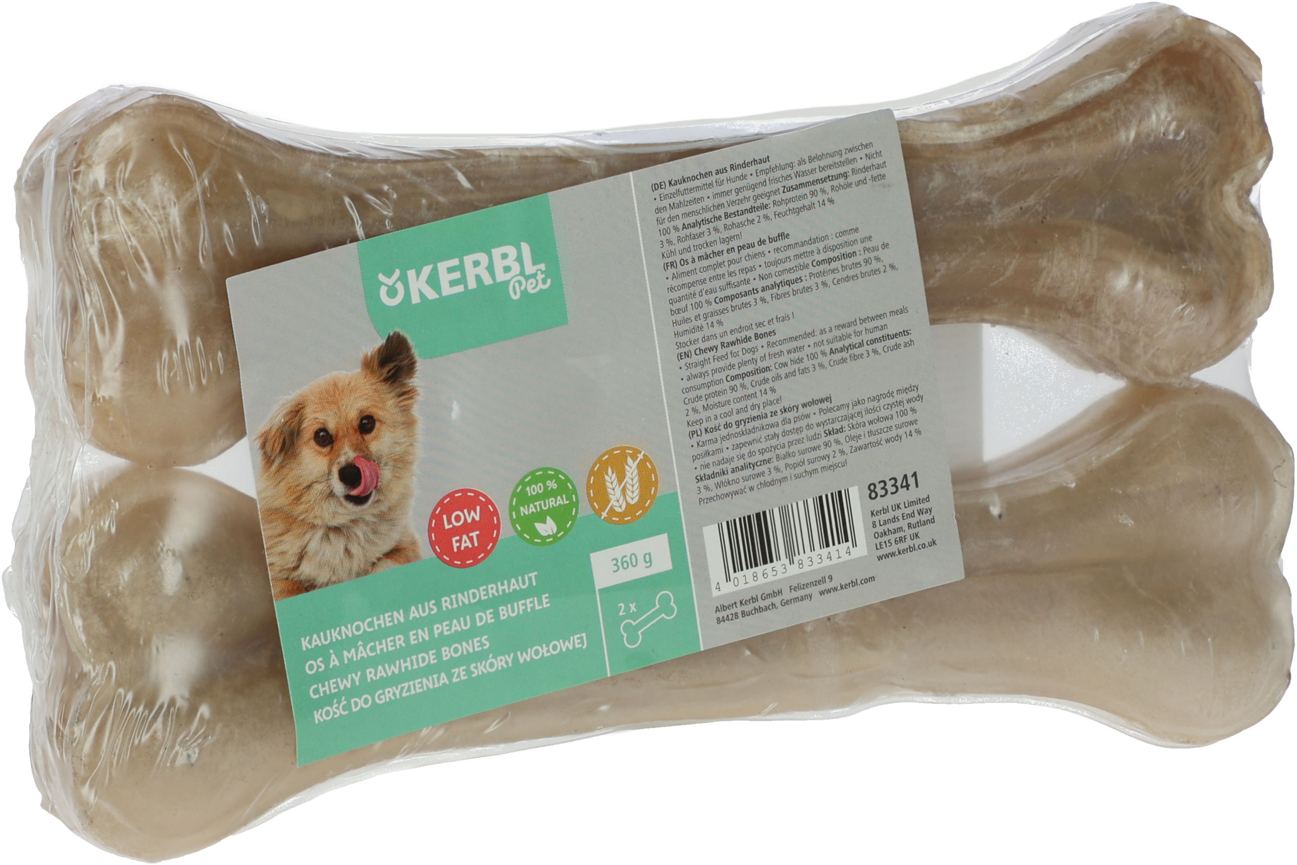 Kerbl Rinderhaut Knochen 22cm/180g, 2 St. eingeschweißt