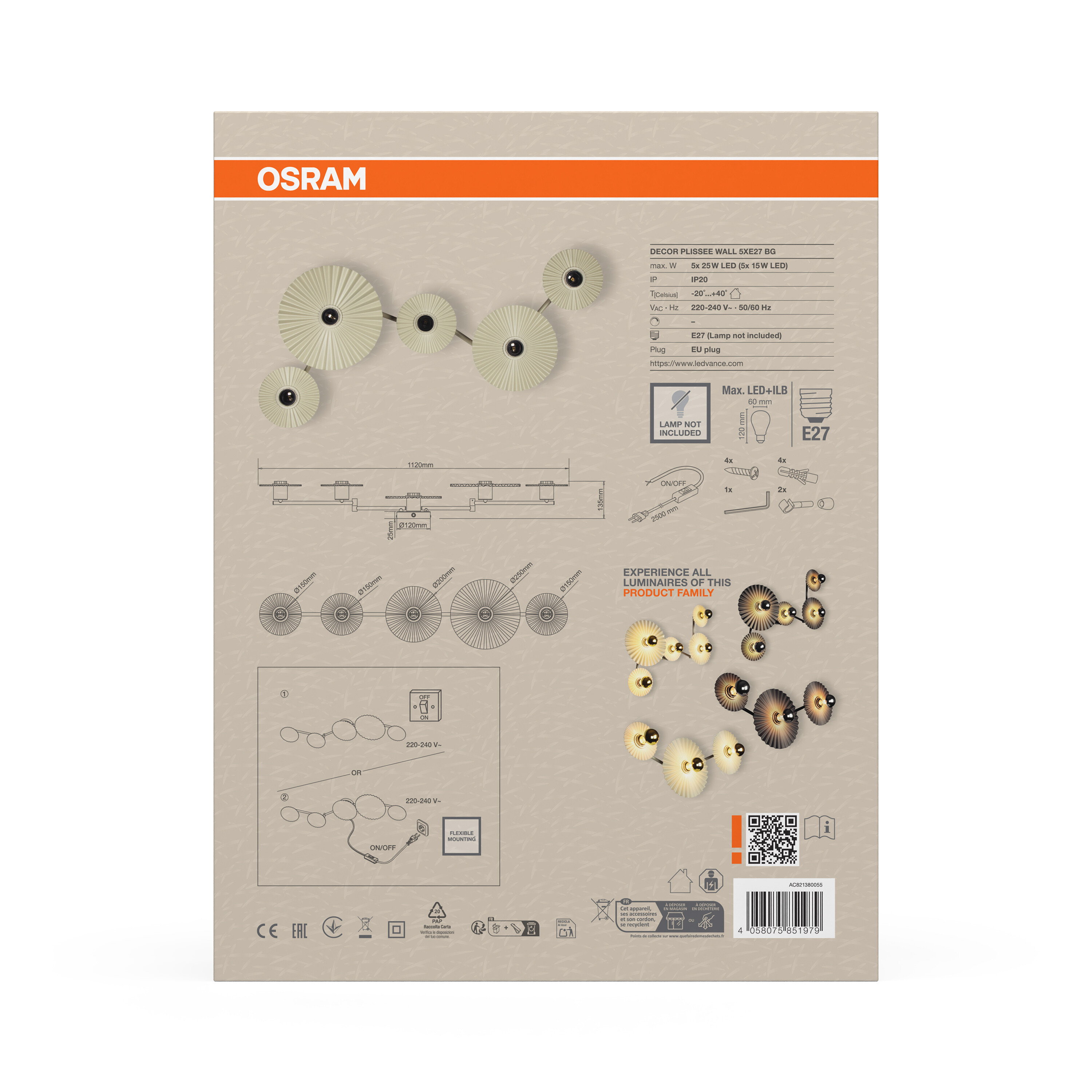 Osram DECOR Plissee Wall, 5XE27, beige