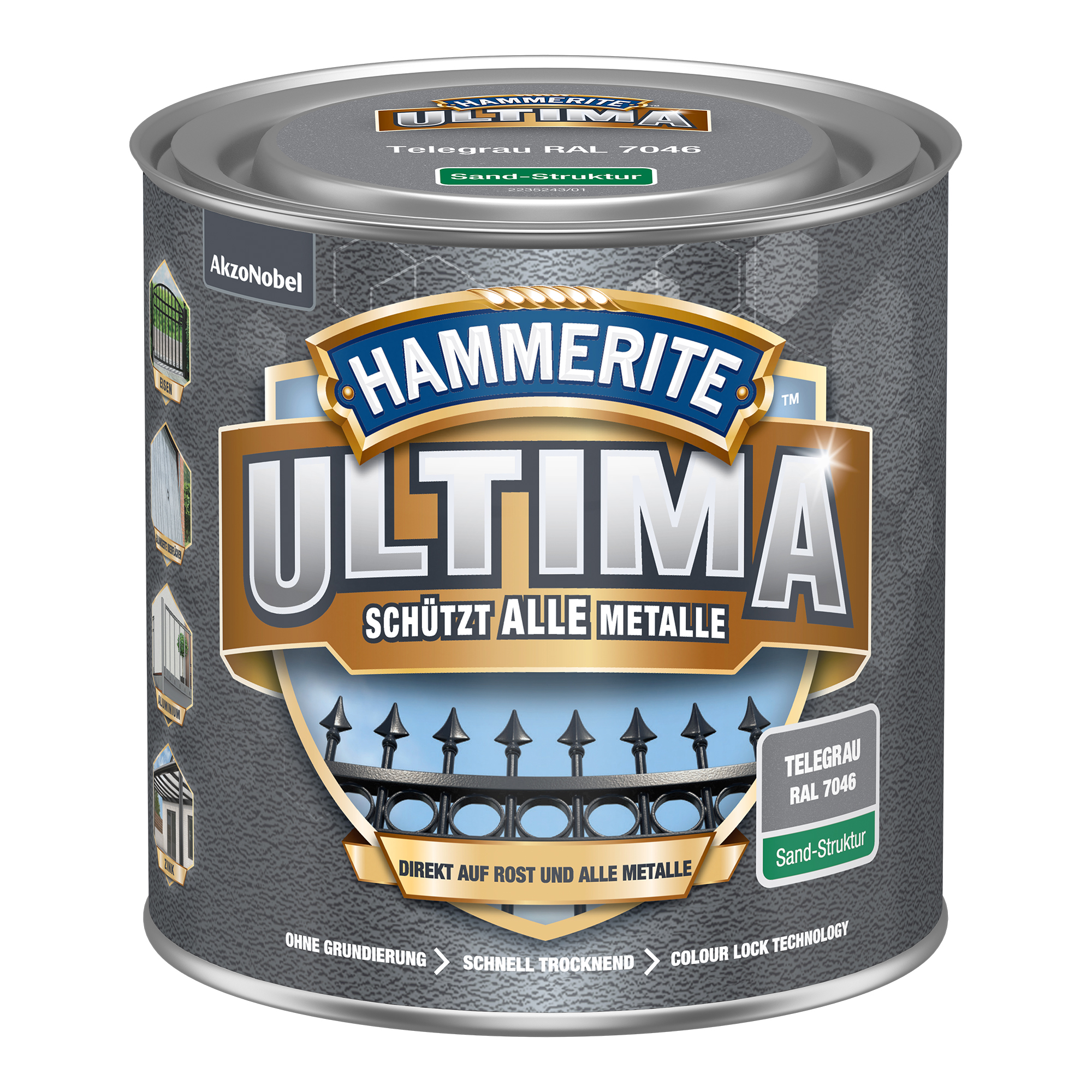Hammerite Metallschutzlack Ultima Sandstruktur, telegrau, RAL7046, 250 ml Hammerite Metallschutzlack Ultima Sandstruktur, telegrau, RAL7046, 250 ml