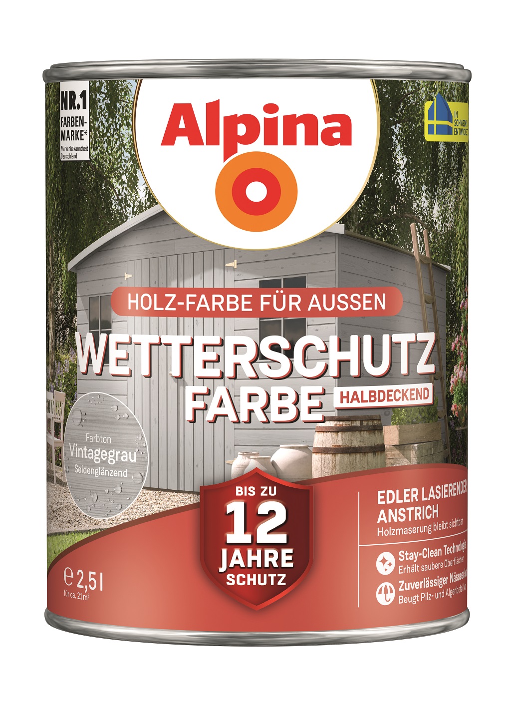 Alpina Wetterschutz-Farbe vintagegrau, 2,5L