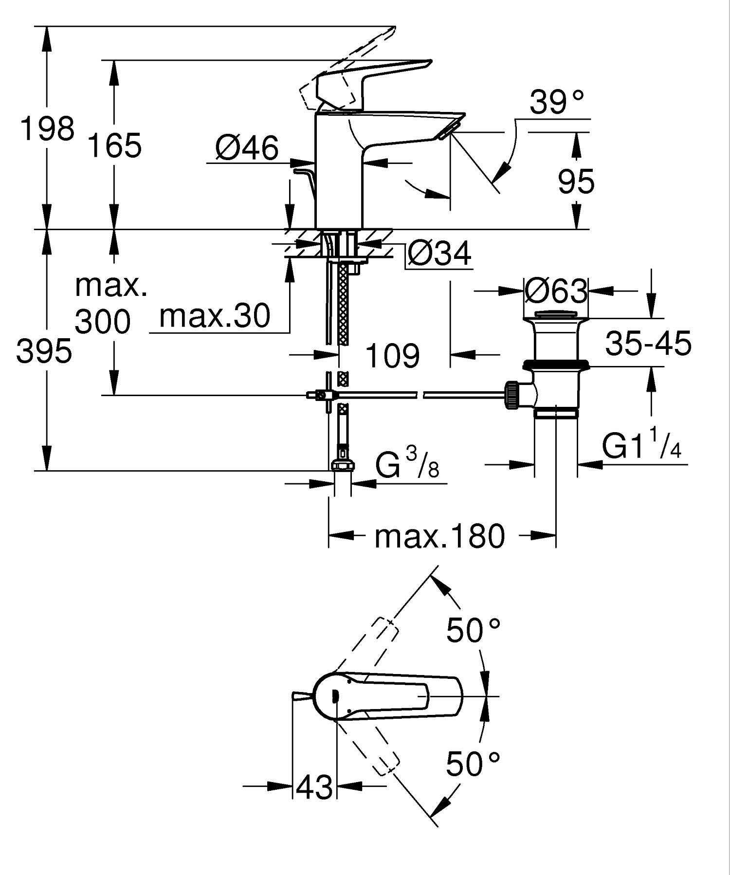 Grohe Start Einhand-Waschtischbatterie, 1/2" S-Size