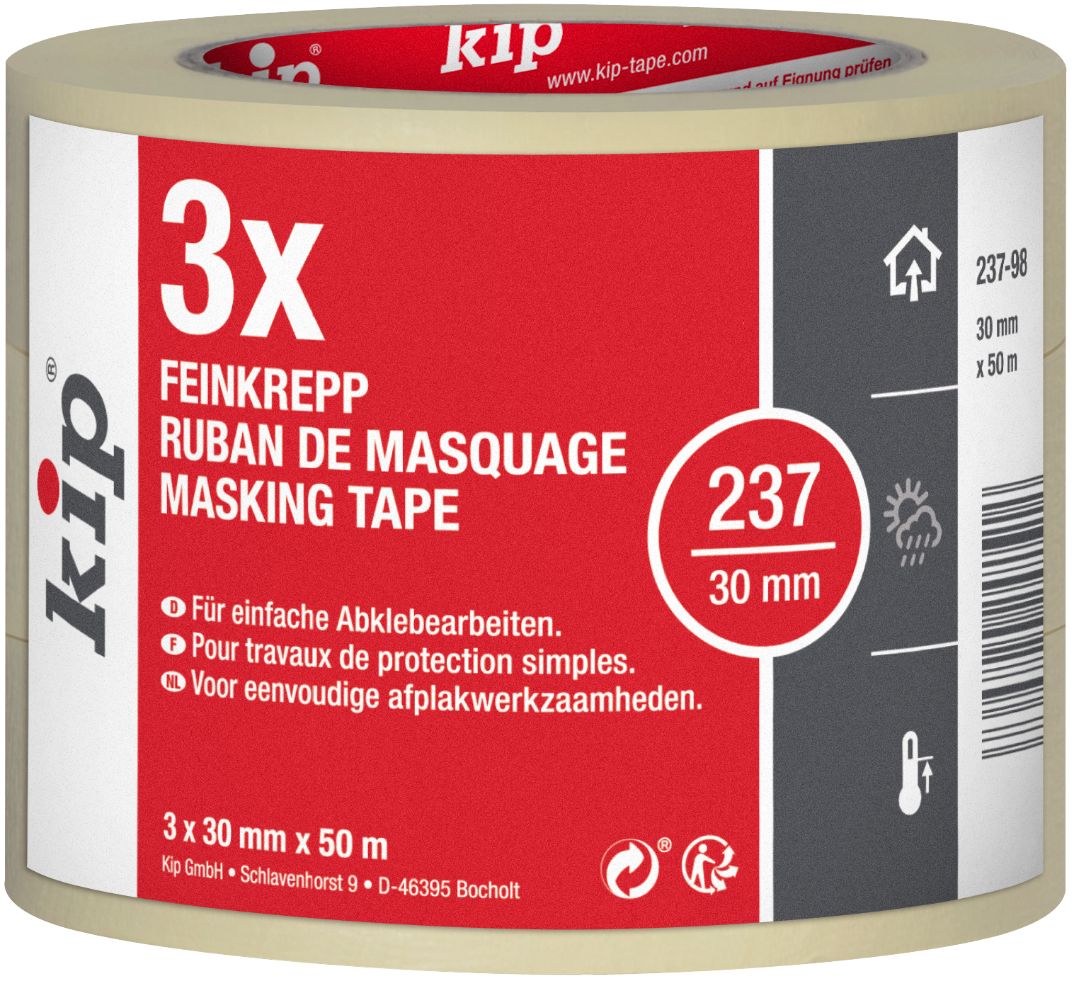 084718 Kip Feinkreppband, 30 mm x 50 m, 3er-Pack