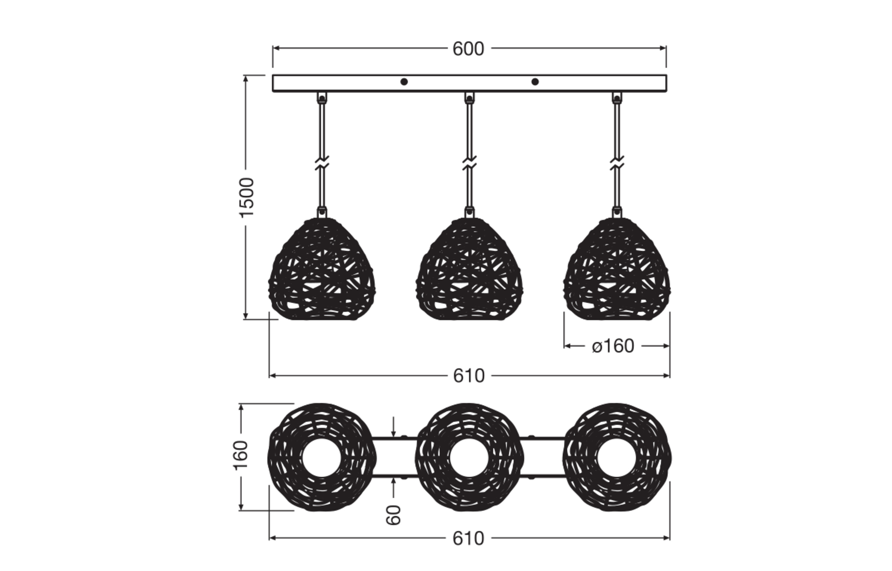 Osram Decor Pendelleuchte Linear, 3xE27, schwarz
