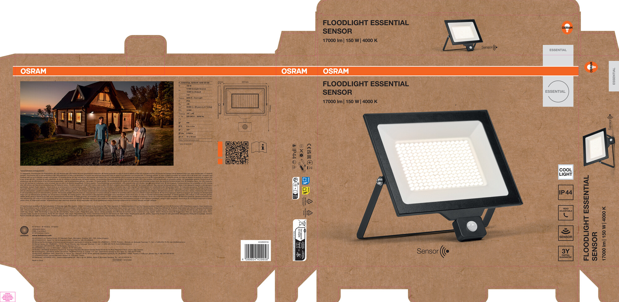 Osram Flutlicht Essential, Sensor, 150W, schwarz