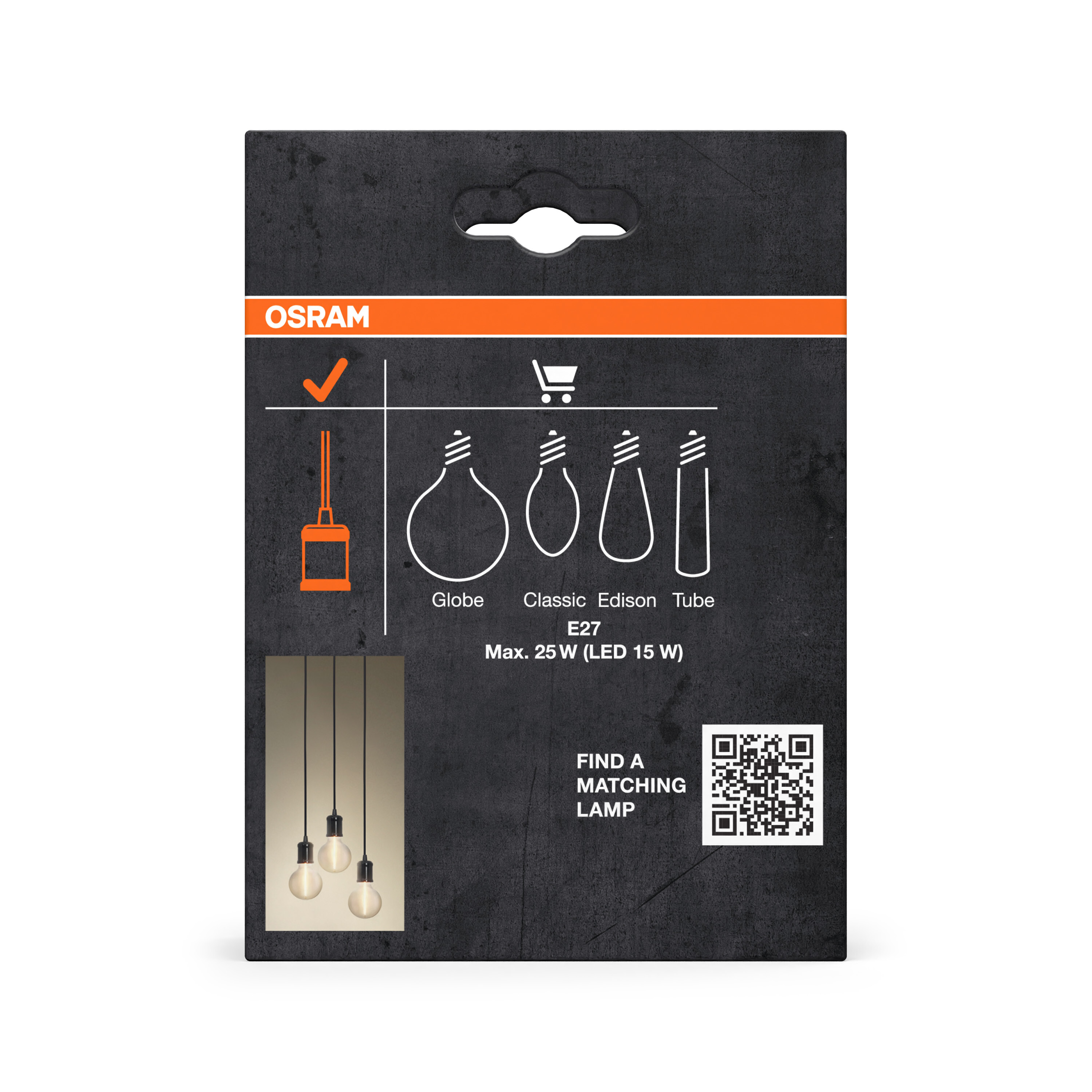 Osram Vintage 1906 Pendelleuchte Bobbin, E27, schwarz