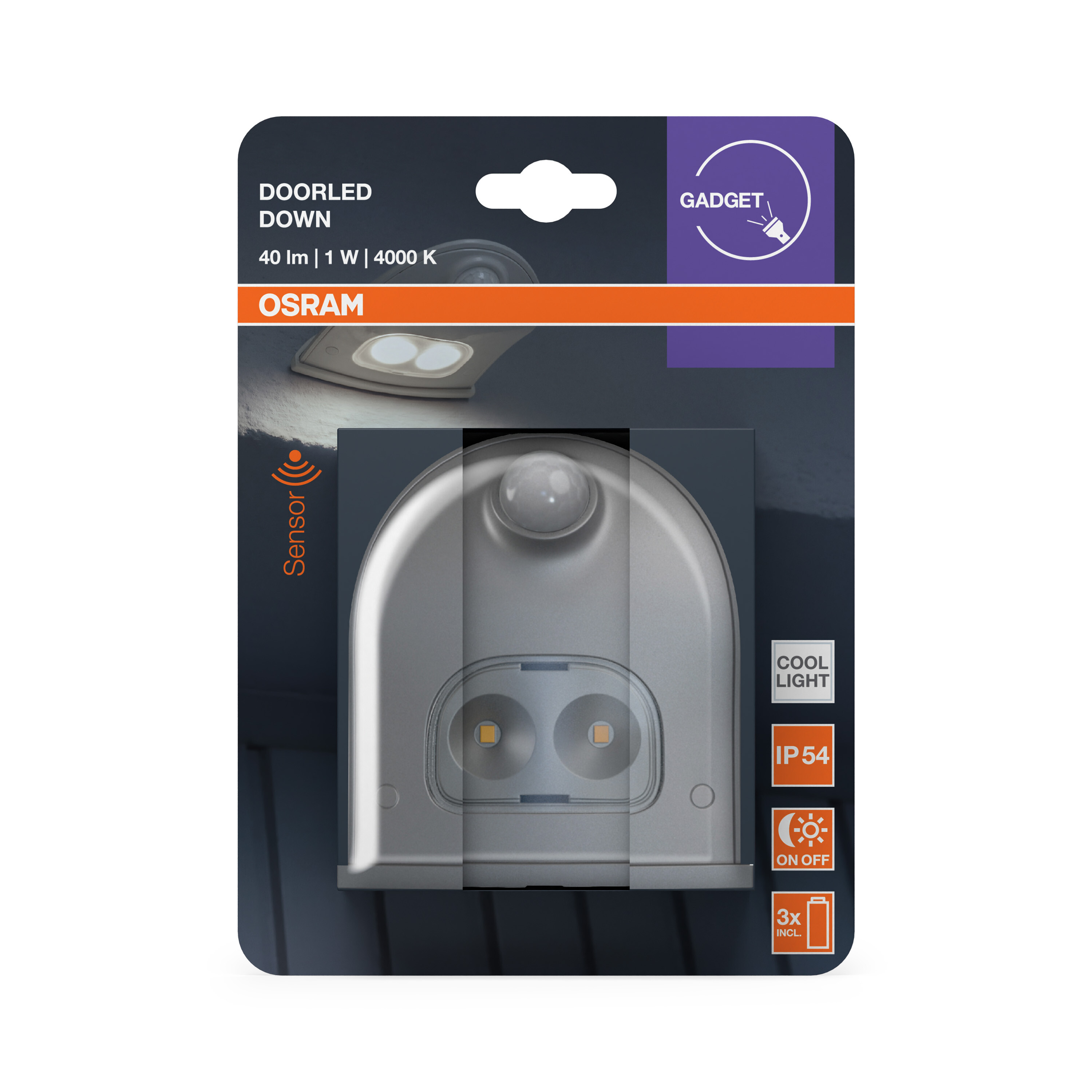 Osram Außenleuchte "DoorLED Down" mit Sensor, 4000K, silber