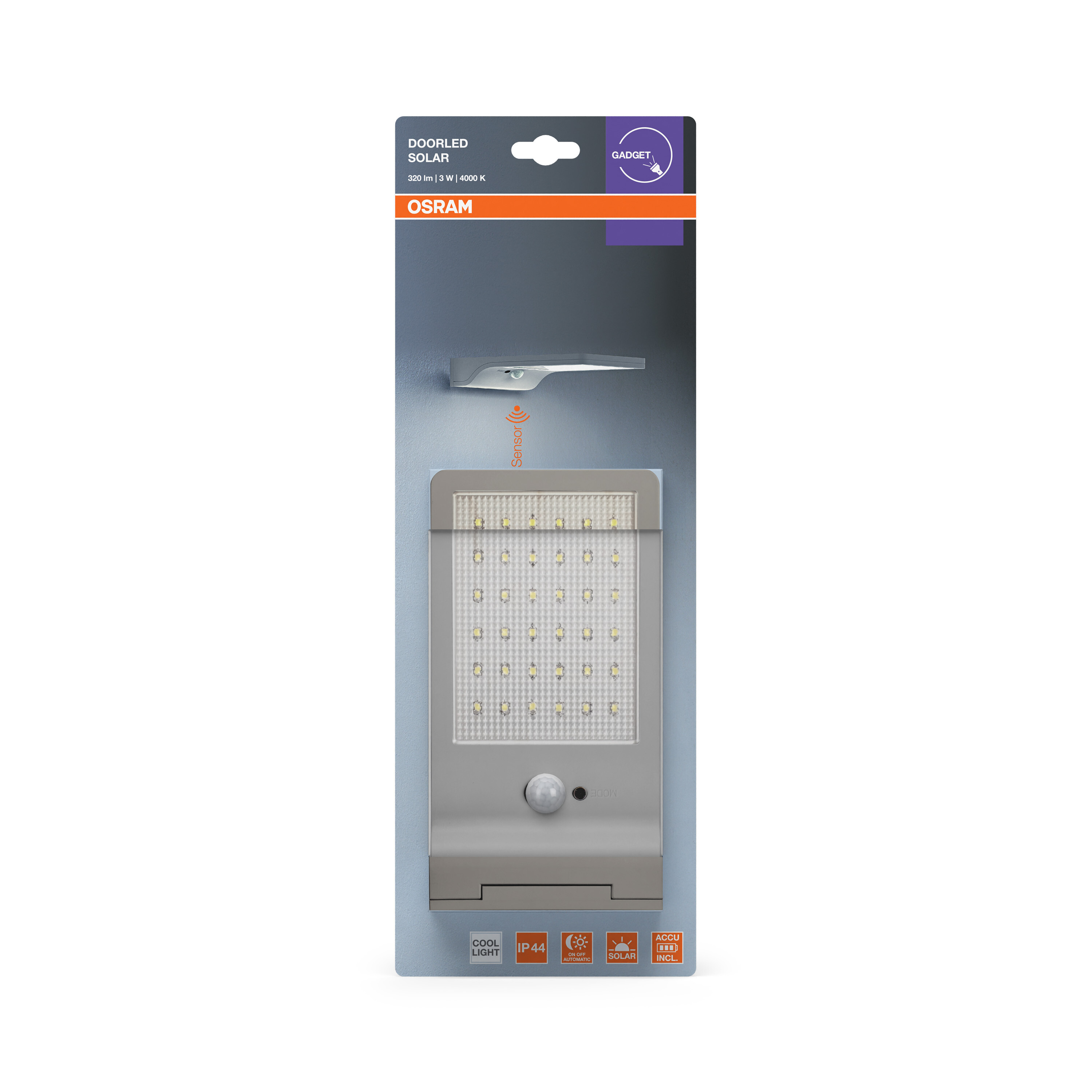 Osram Außenleuchte "DoorLED Solar" mit Sensor, 4000K, silber