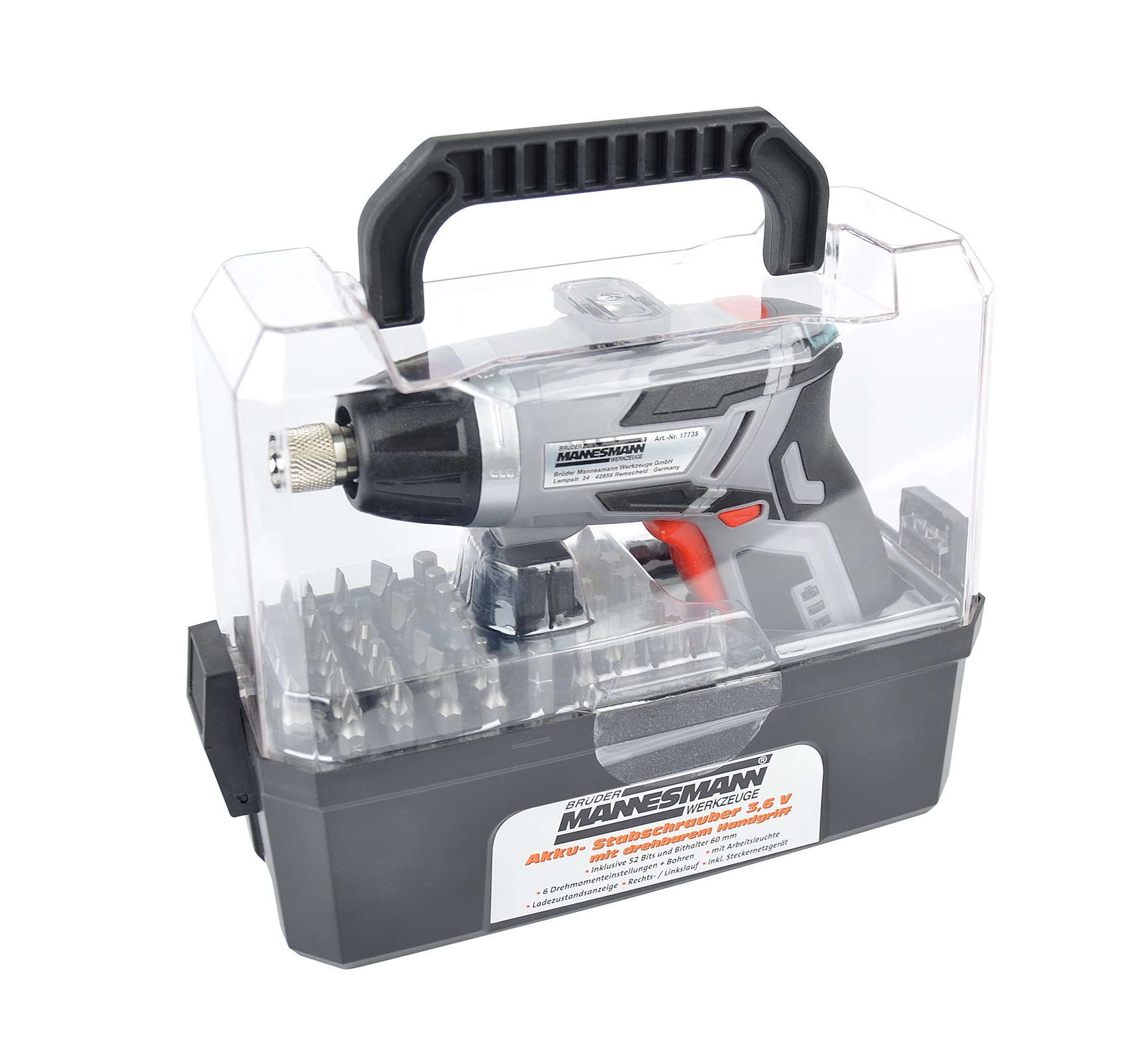 973447_1 Mannesmann Akkuschrauber 3,6V mit Bitsortiment