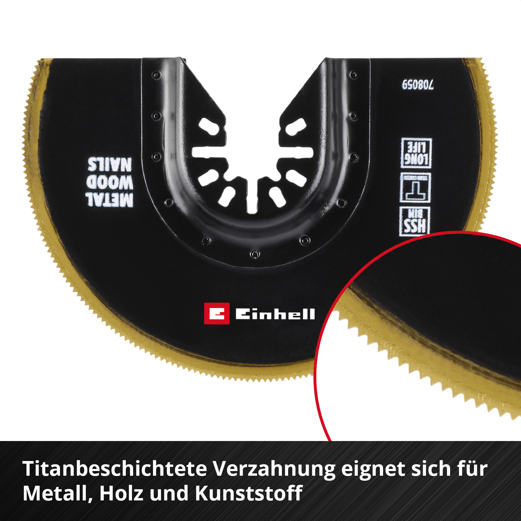 Einhell HSS-BiM-Sägeblatt mit Universalaufnahme und Titanbeschichtung, halbrund, Ø 100 x 0,6 mm