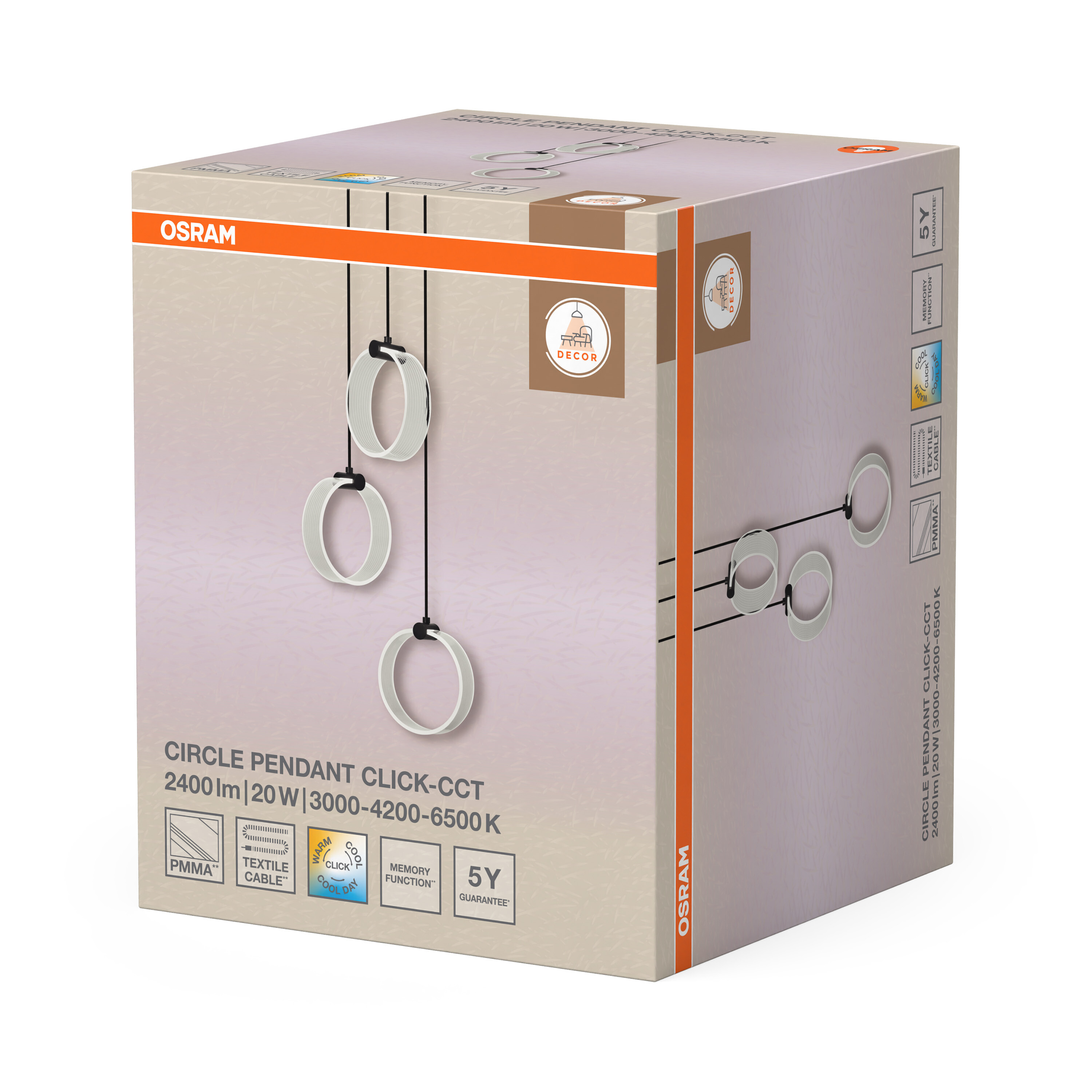 Osram Decor Runde Pendelleuchte, 3 Pendel, 20W, CCT, schwarz