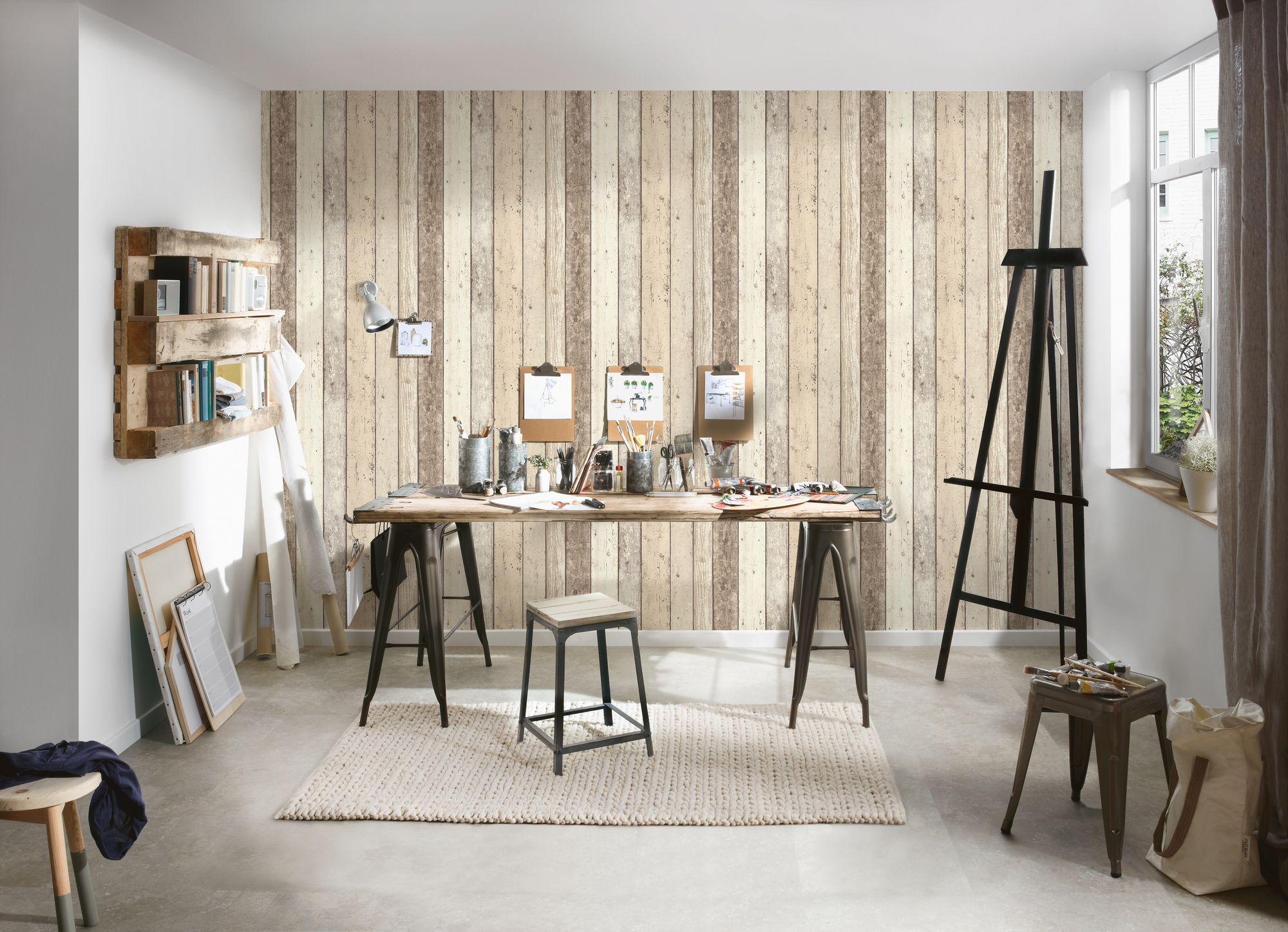 A.S. Création Vliestapete, holzoptik beige creme – paneeltapete im vintage shabby chic stil
