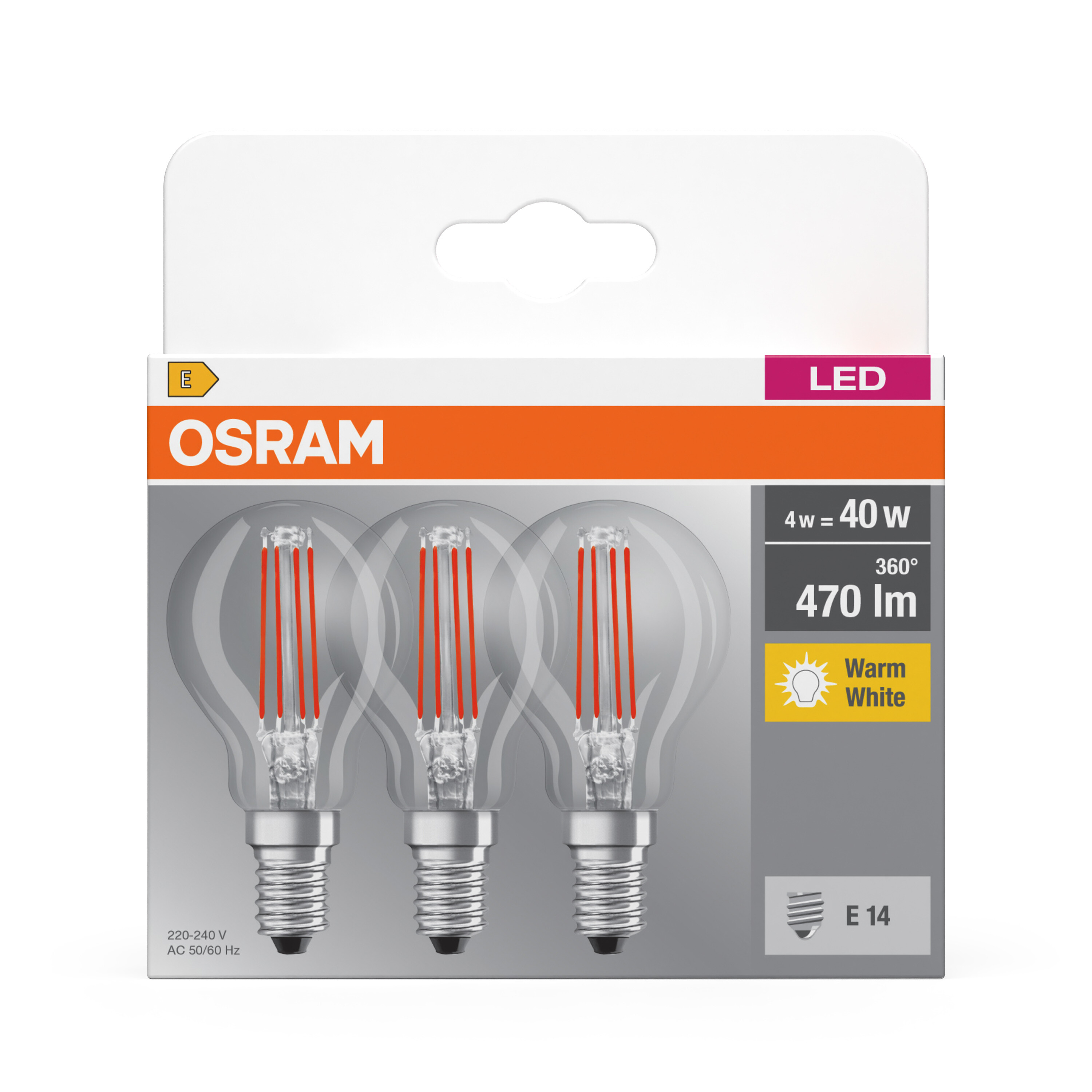 Osram LED Base Classic Lampe, warmweiß, E14, 3er Pack