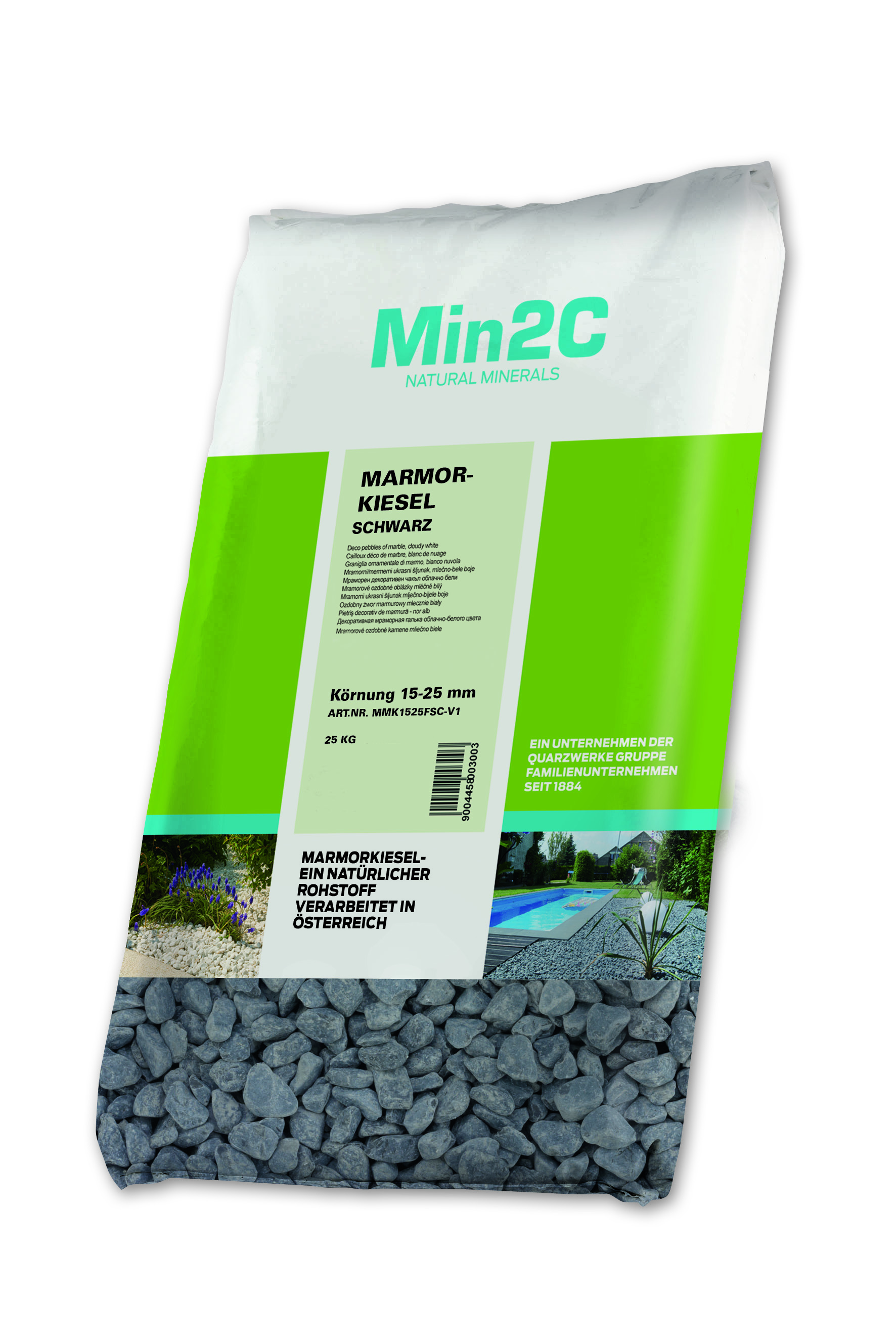 Min2C Marmorkiesel, schwarz, 7 - 15 mm