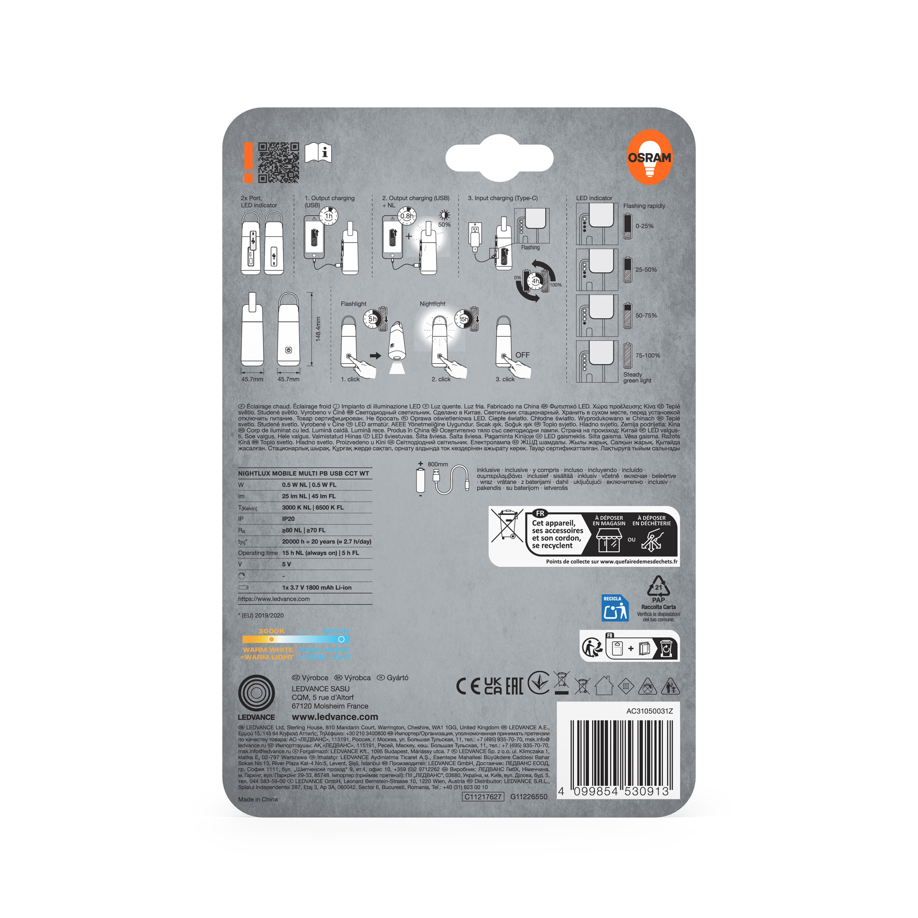 Osram Nachtlicht "Nightlux Latern Multi Power Bank USB", weiß