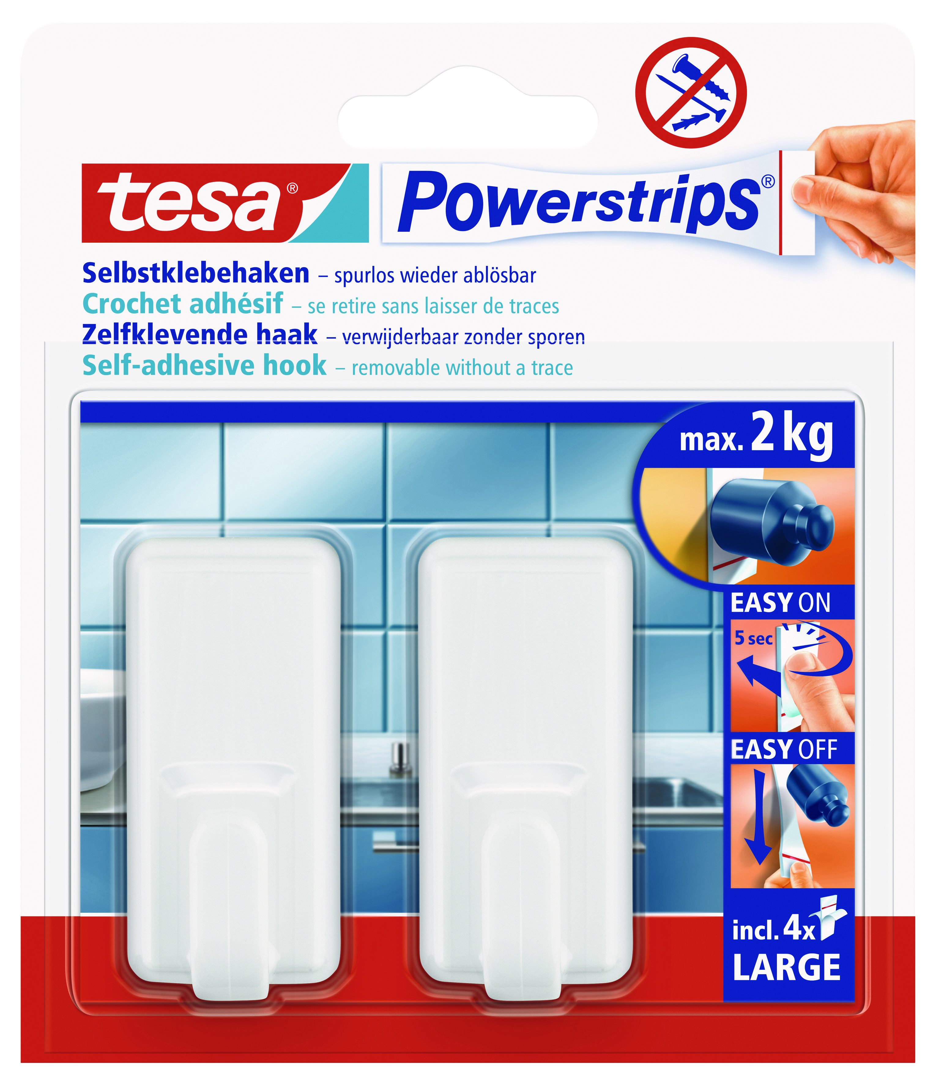622433-Tesa-Power-Haken-L-classic tesa Powerstrips Selbstklebehaken Large Classic, weiß