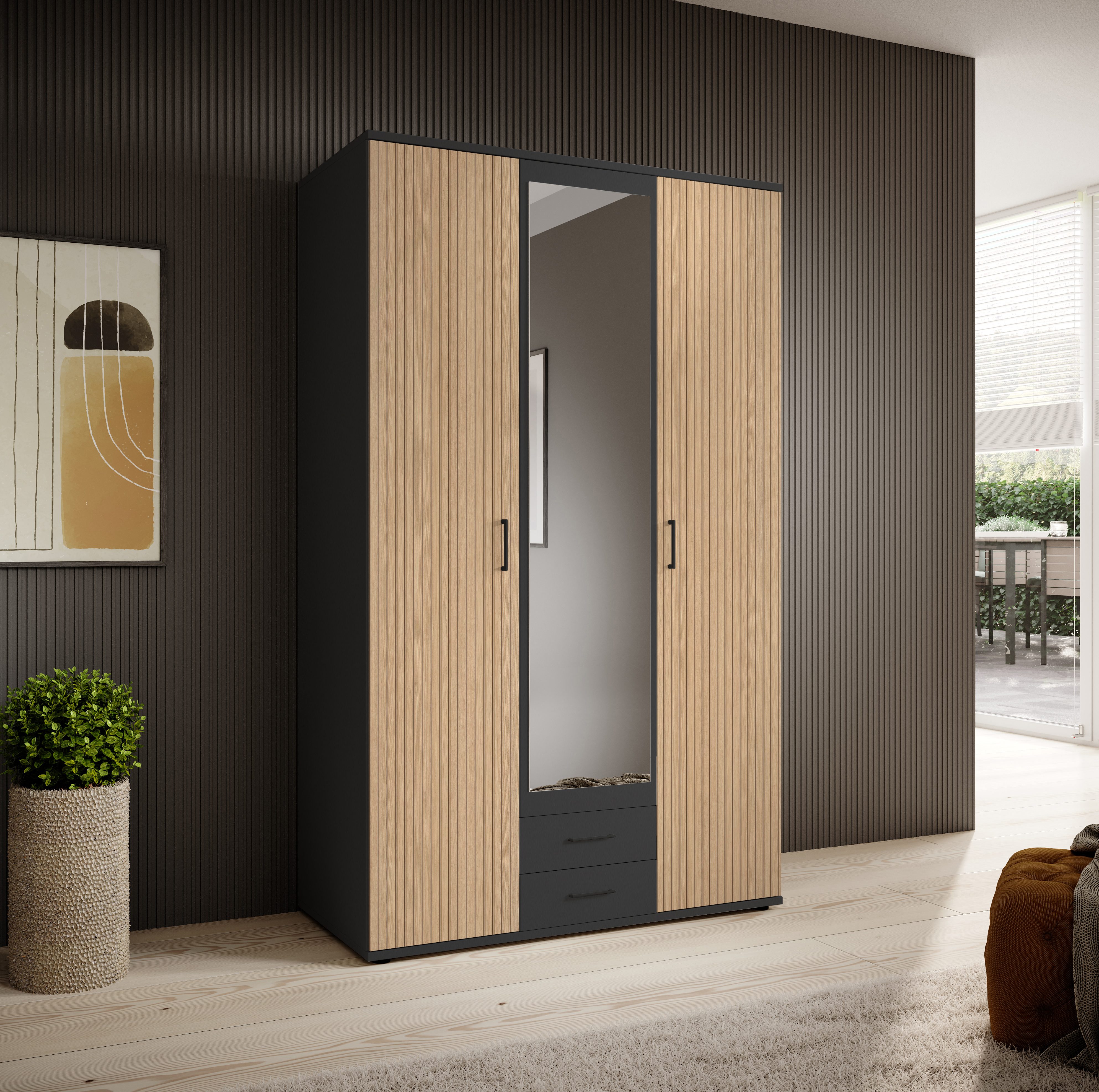 Pol-Power Kleiderschrank Laurie, graphit/eiche