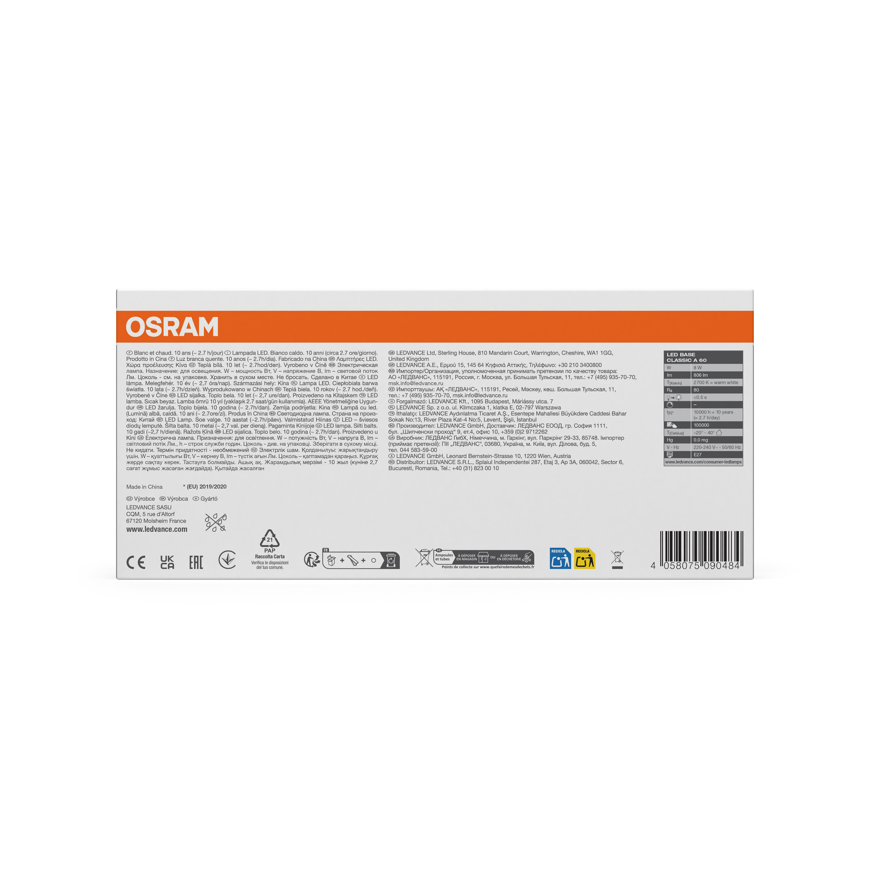 Osram LED Classic Lampe, warmweiß, E27, 5er-Pack