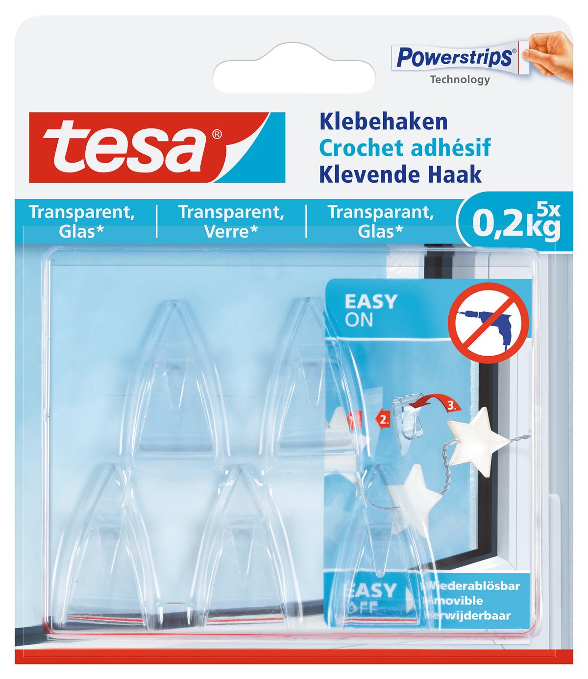 tesa_777340000000_LI406_front_pa tesa Klebehaken, transparent, Glas, 0,2 kg