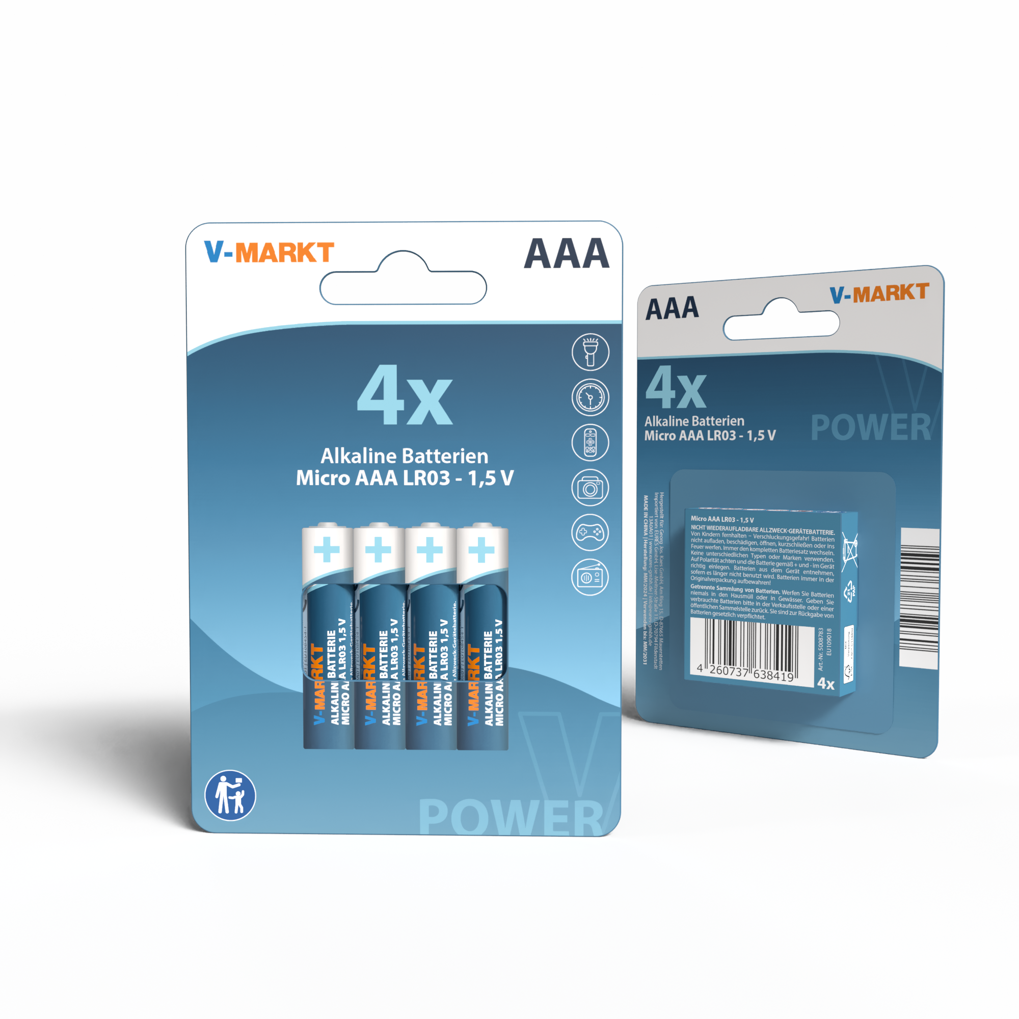 V-Markt Batterie AAA LR03 Alkaline, 4 Stück V-Markt Batterie AAA LR03 Alkaline, 4 Stück