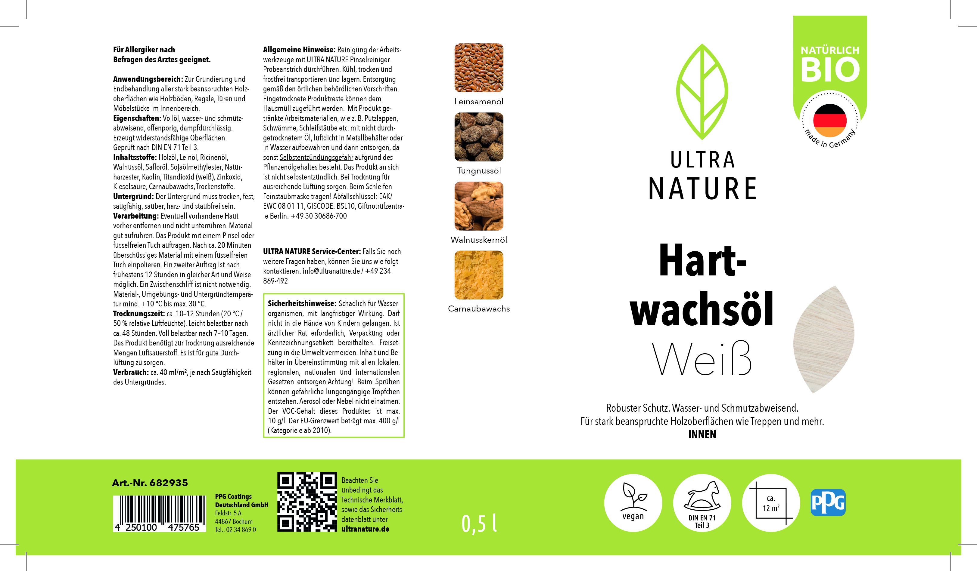Ultra Nature Hartwachsöl Weiß, 0,5 l Ultra Nature Hartwachsöl Weiß, 0,5 l