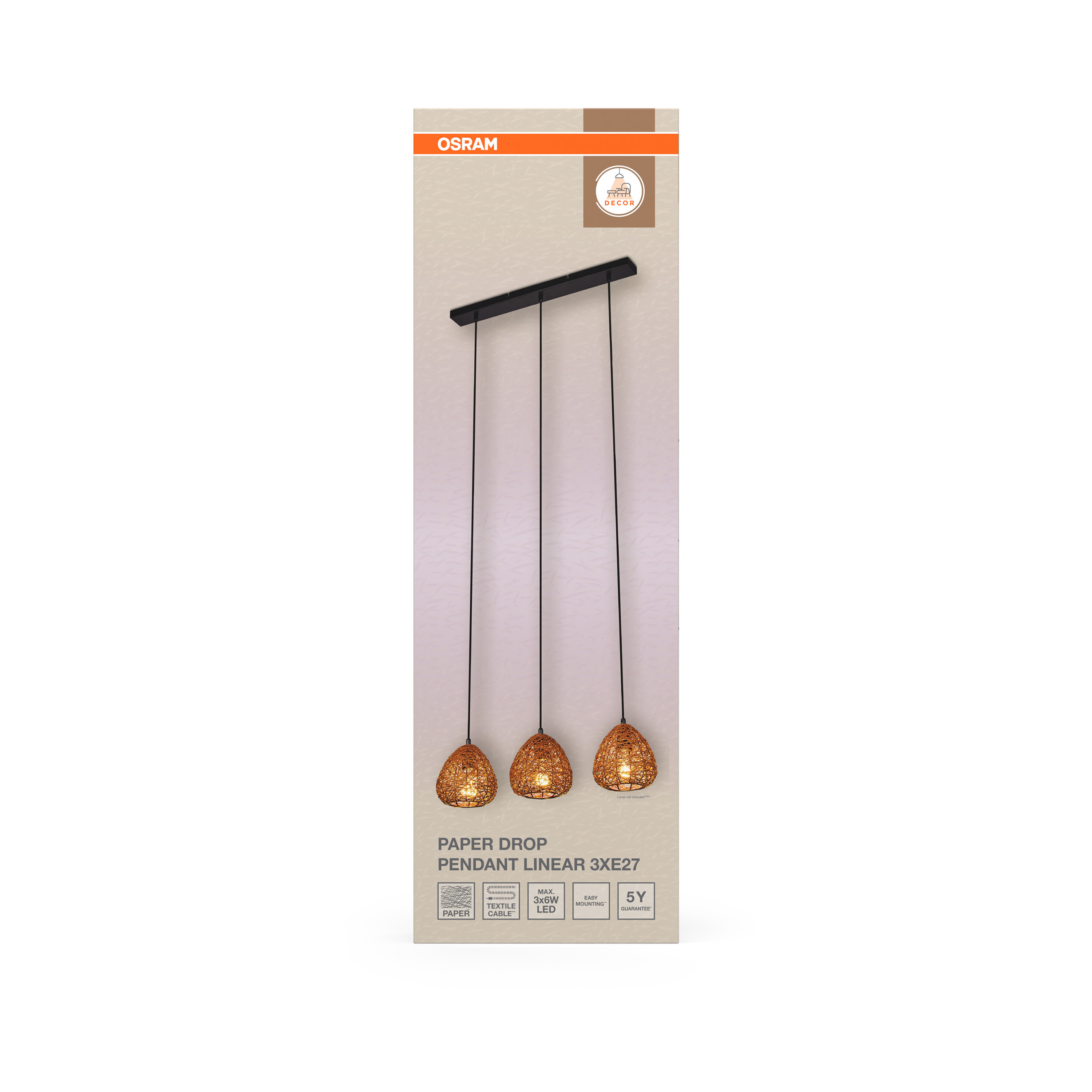 Osram Decor Pendelleuchte Linear, 3xE27, schwarz