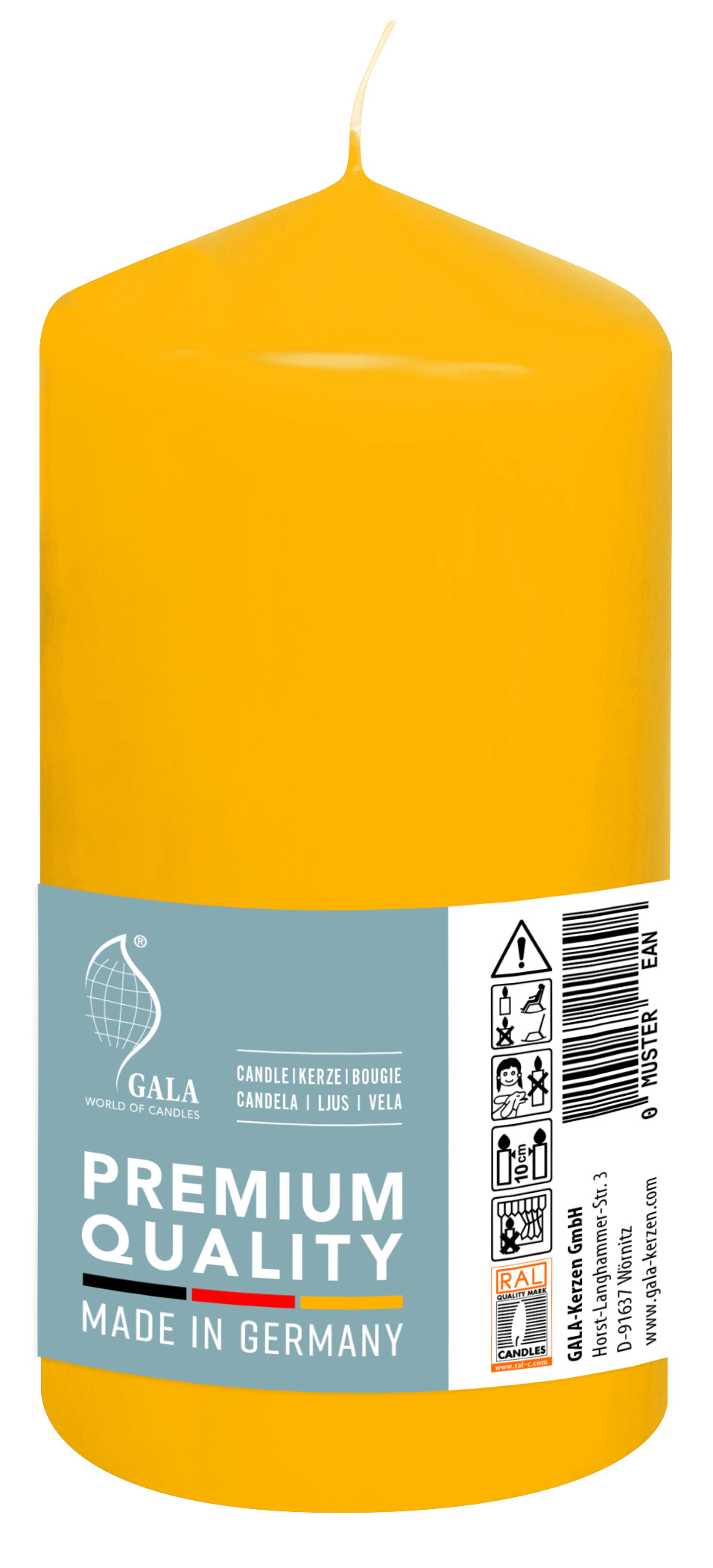 Gala Stumpenkerze 60/85, Hawaii-gelb