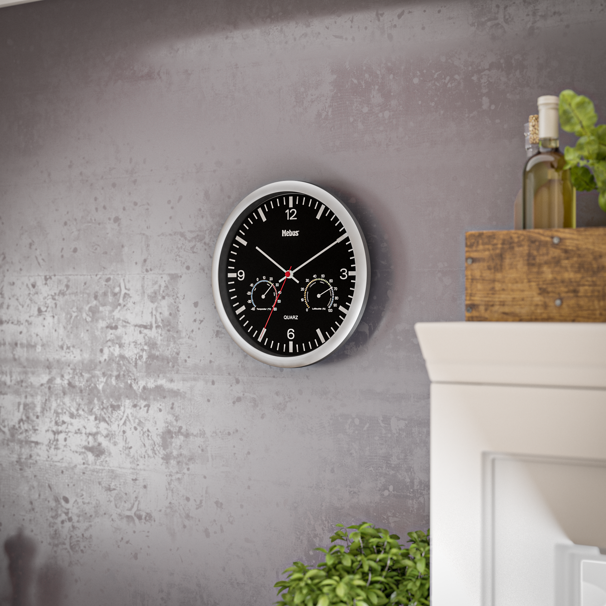 Mebus Quarzwanduhr, Ø 25 cm, schwarz Mebus Quarzwanduhr, Ø 25 cm, schwarz