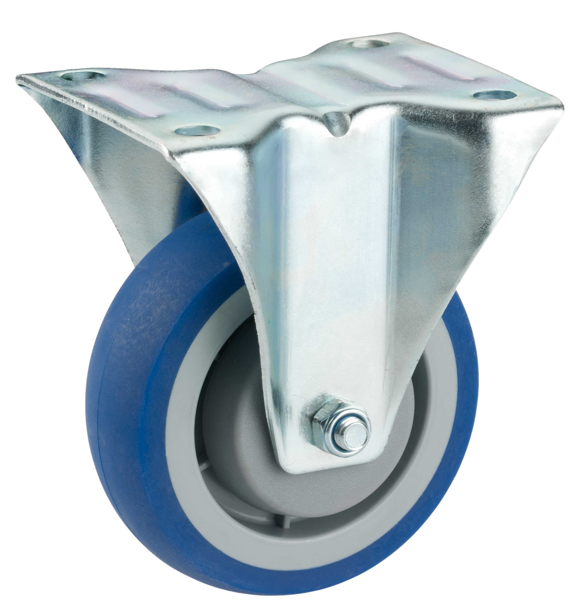 Dörner + Helmer Transportgeräte-Bockrolle comfort mit blauer TPE-Lauffläche und Fadenschutz