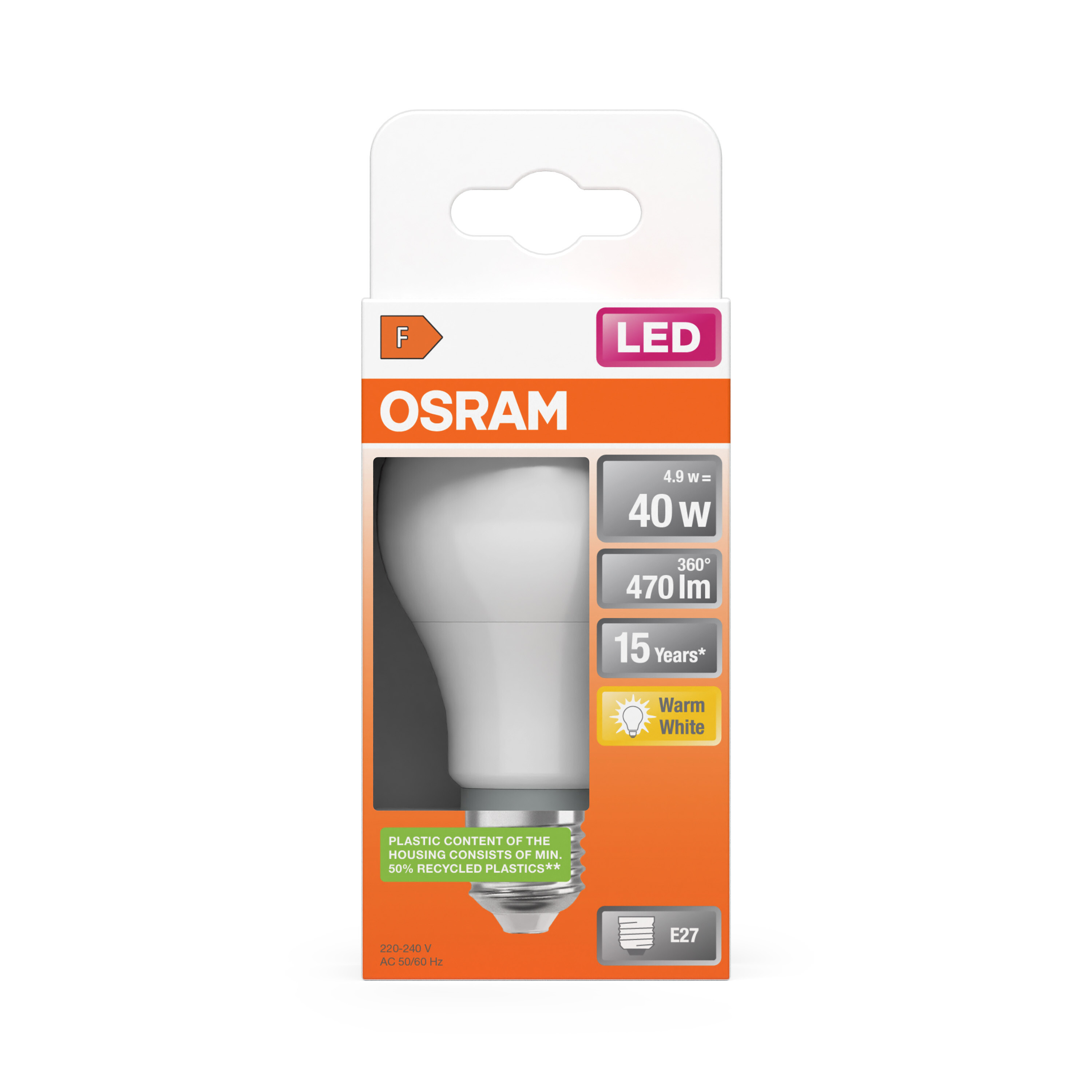 Osram Leuchtmittel LED CLA40 Matt, 5,5W/827 E27, 230V